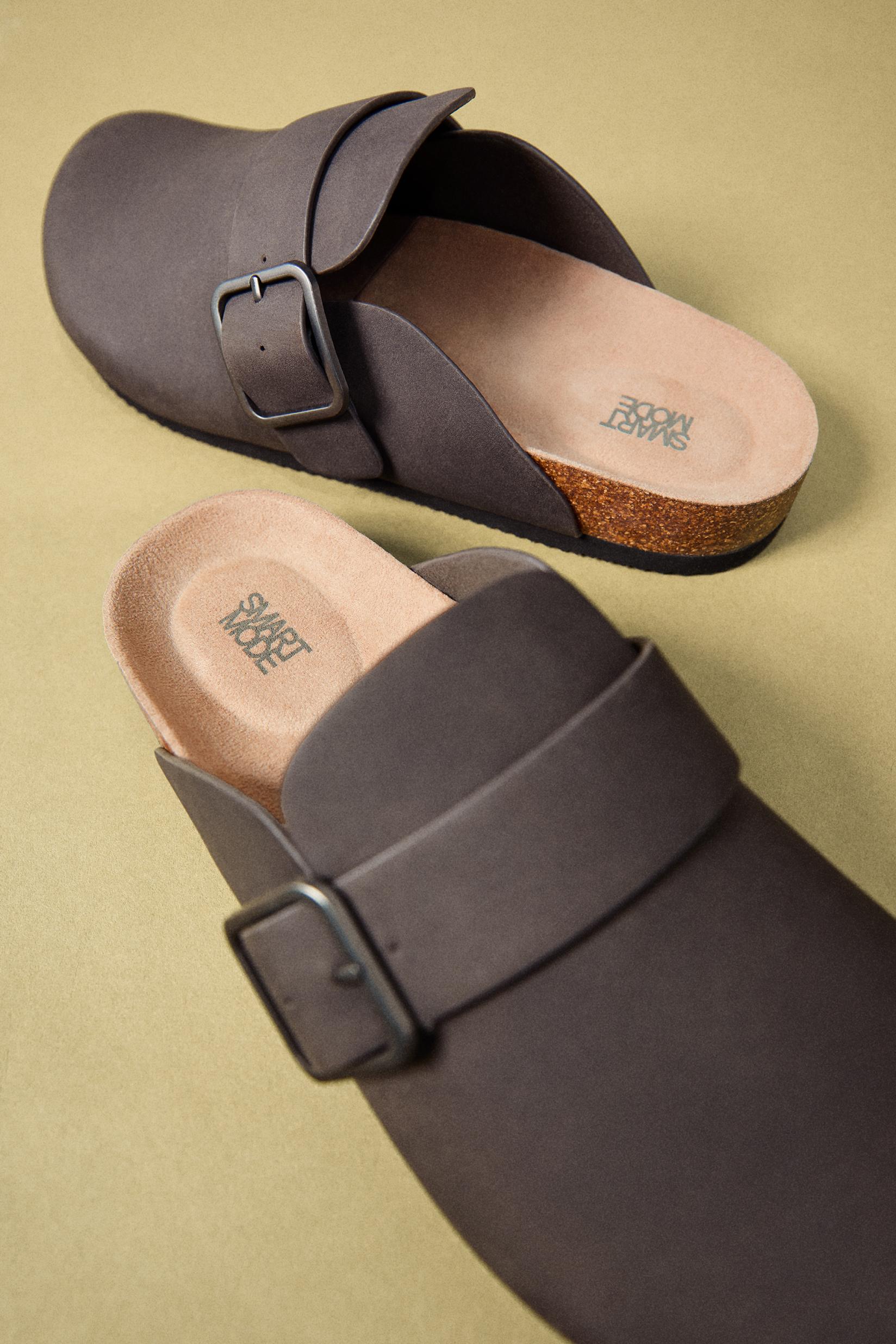 Faux suede buckle clog — GREY