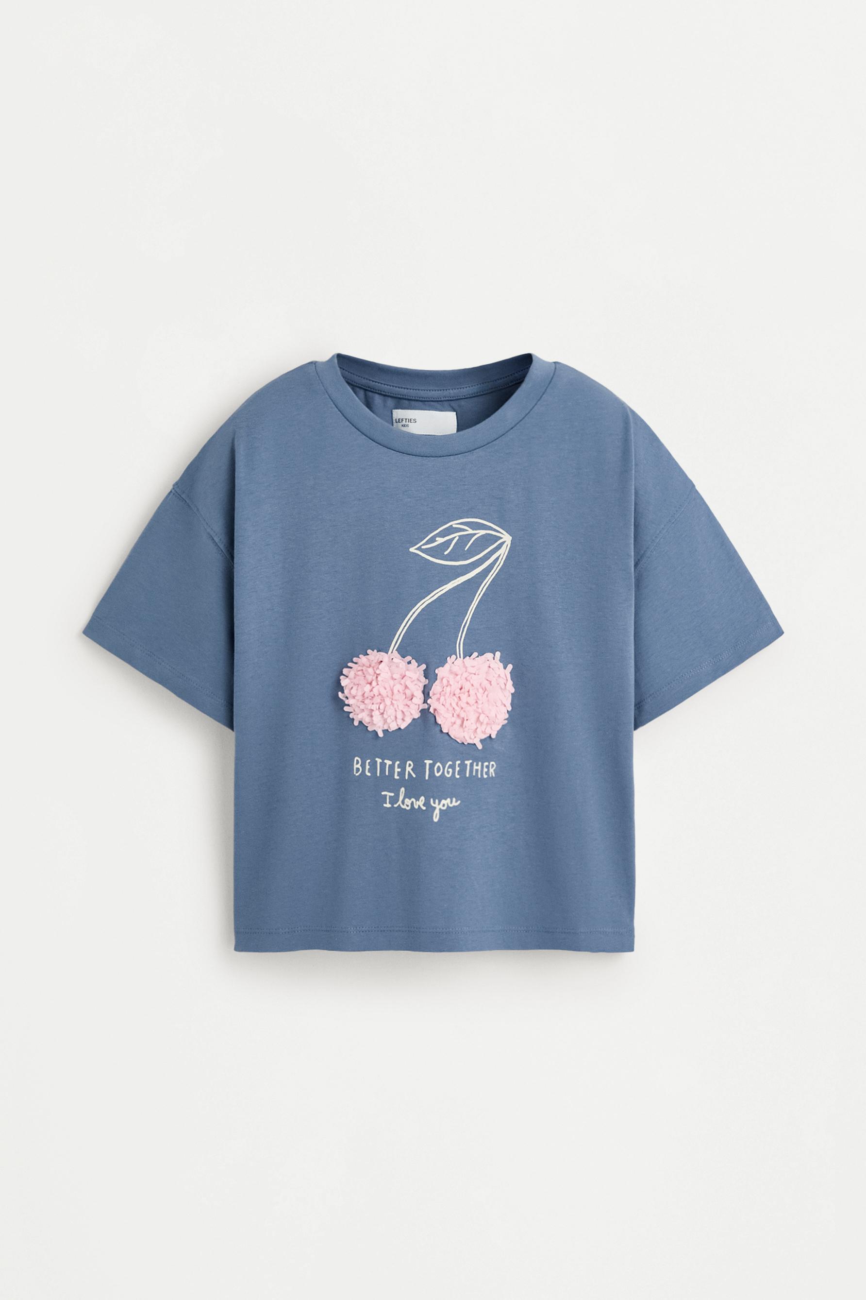 T-shirt with tulle appliqués — STEEL BLUE