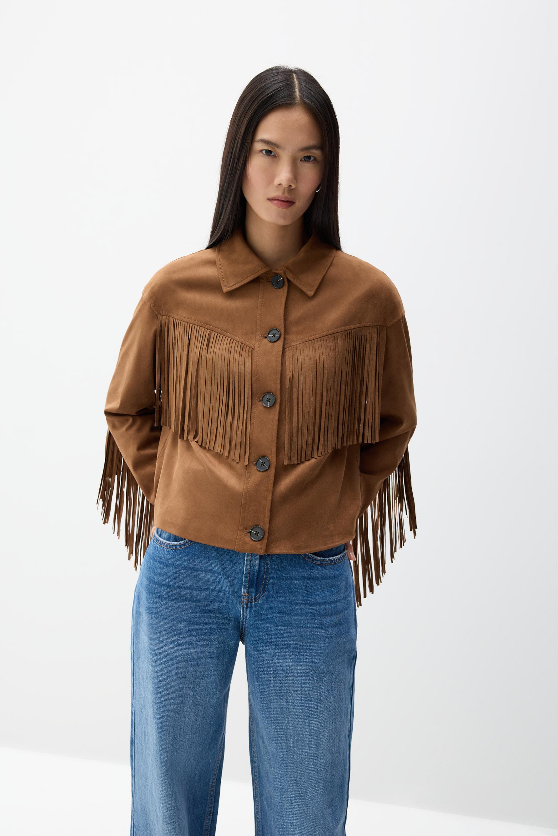 Cazadora flecos efecto ante