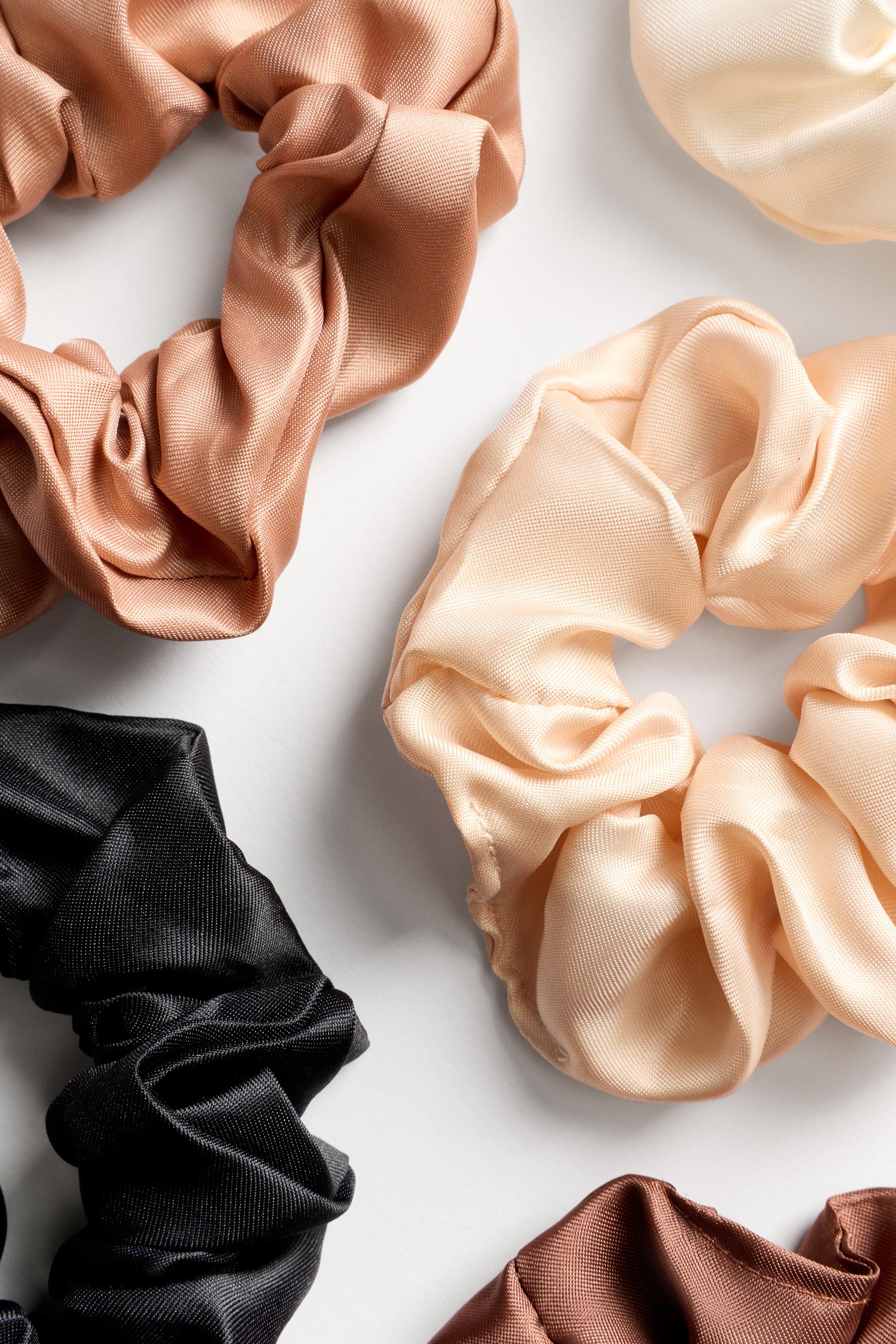 Satin Scrunchies (5-Pack) — DARK BROWN