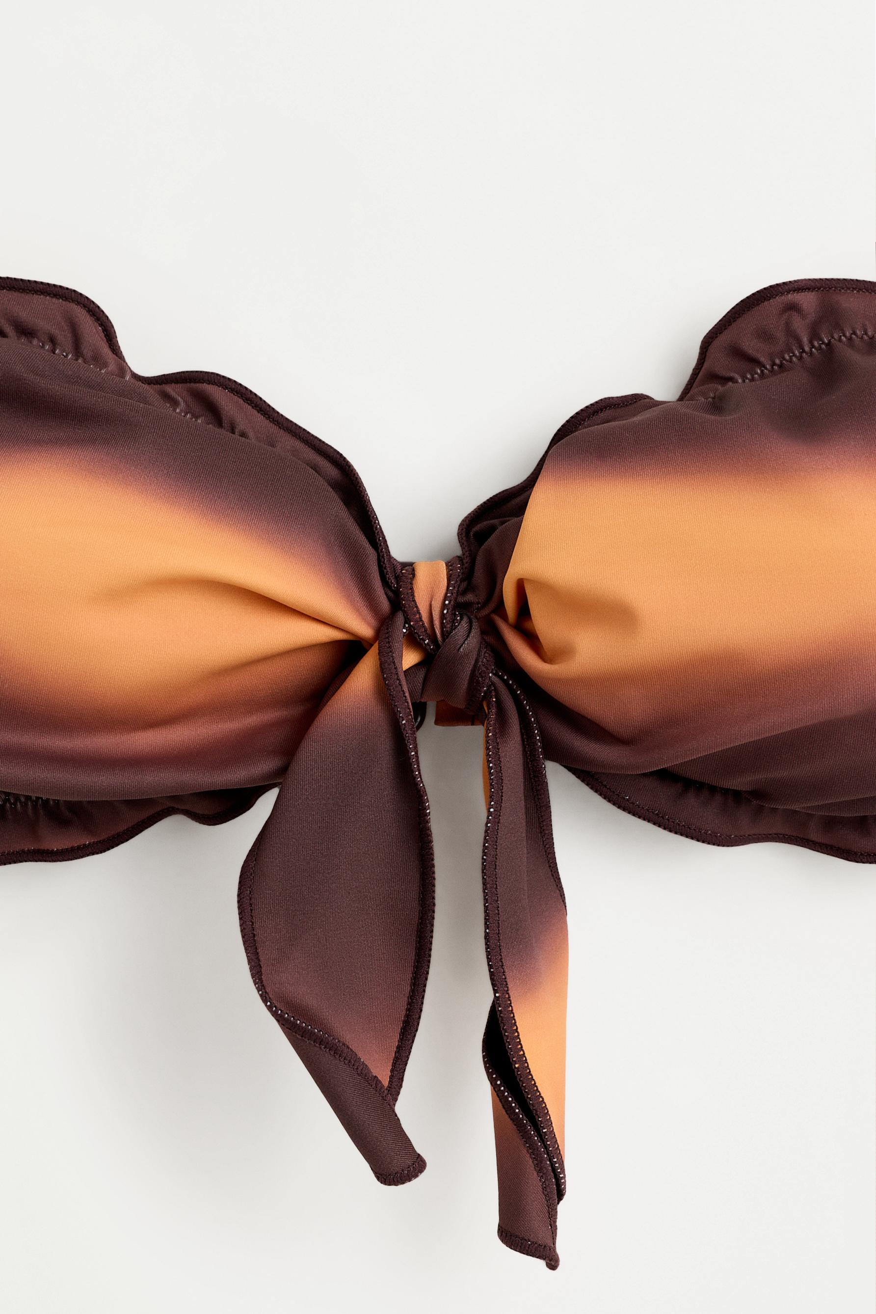Tie-dye print bandeau bikini top — BROWN