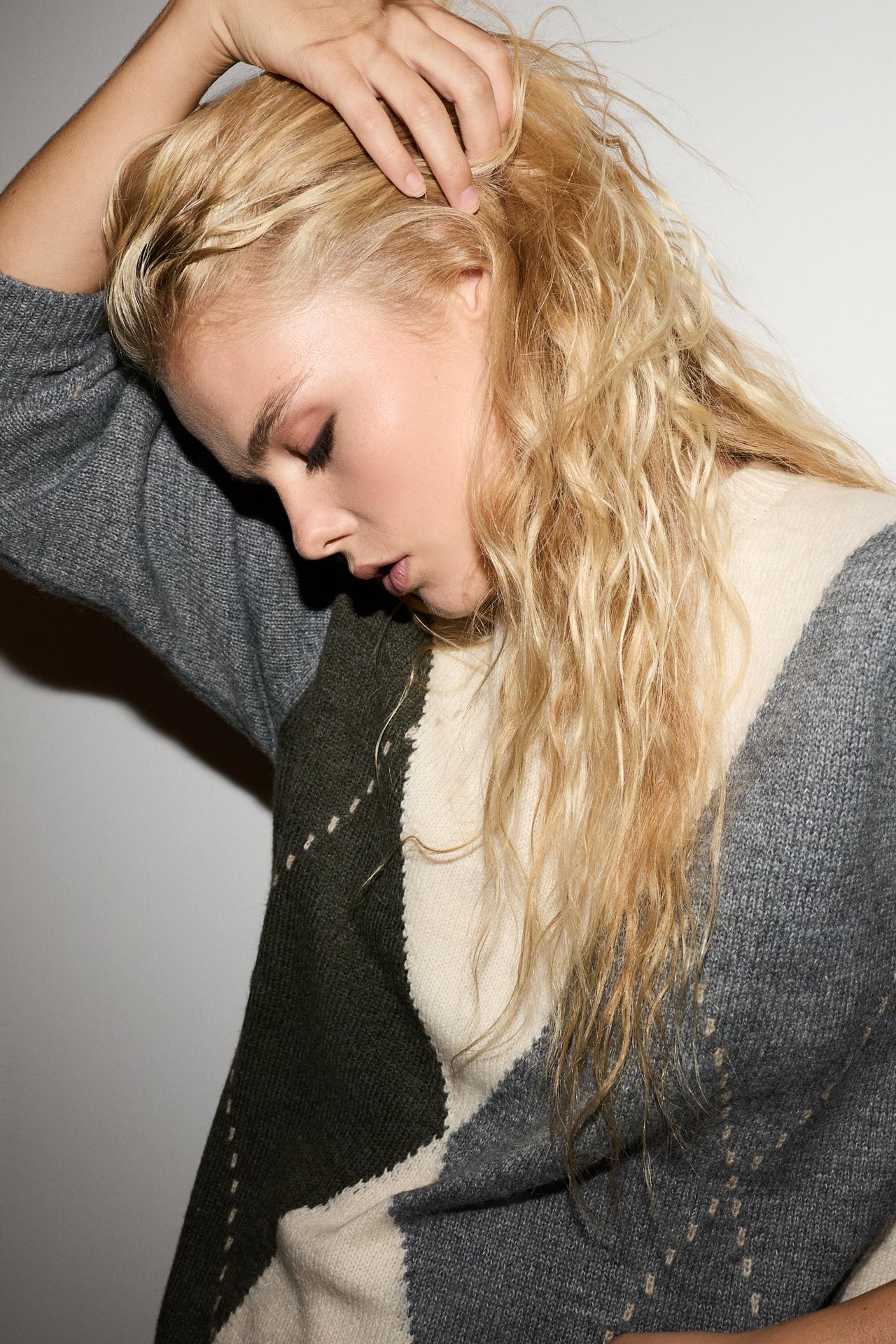 Diamond-textured sweater — GREYISH GREEN