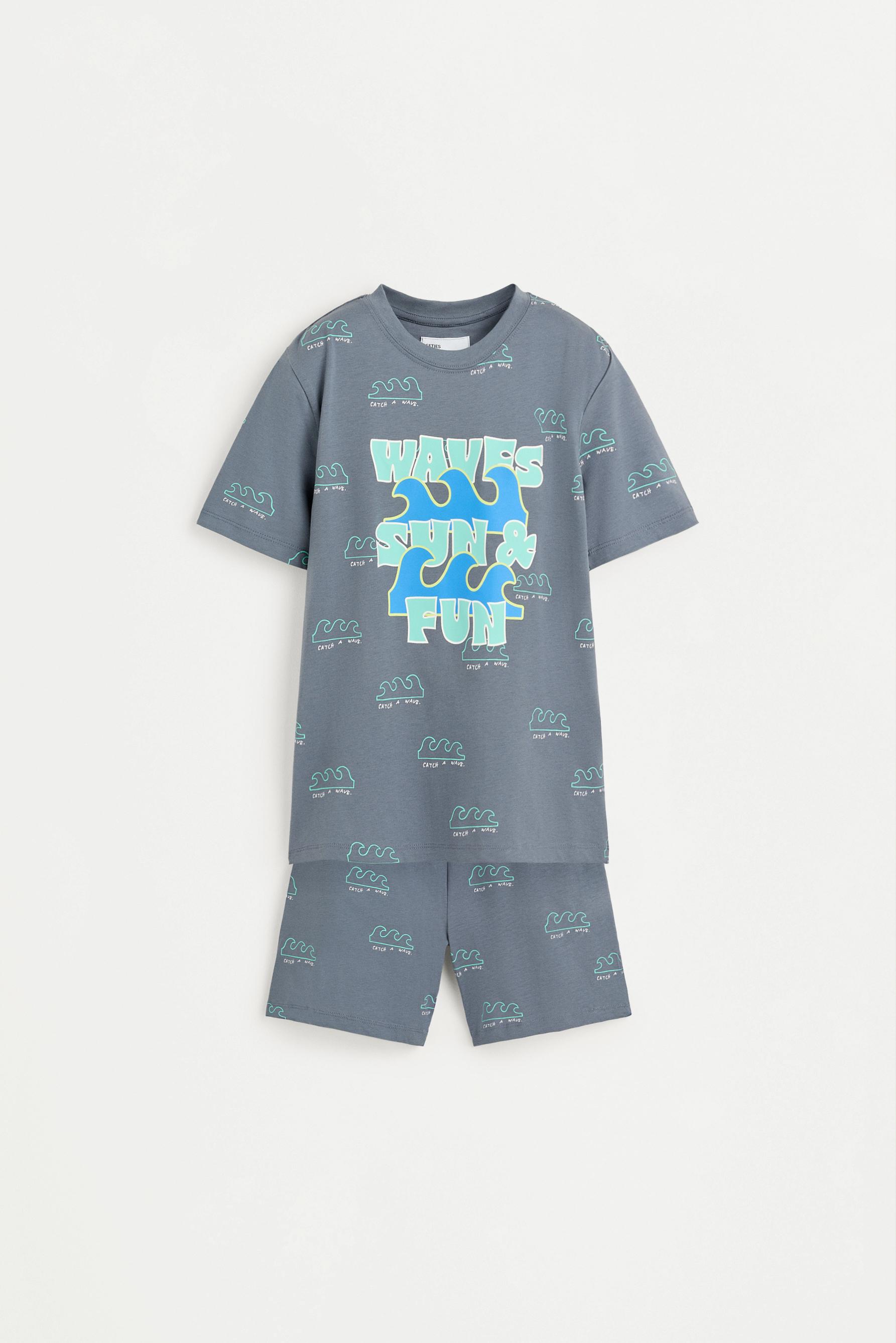 Short printed pyjamas with slogan — BLUE GREY