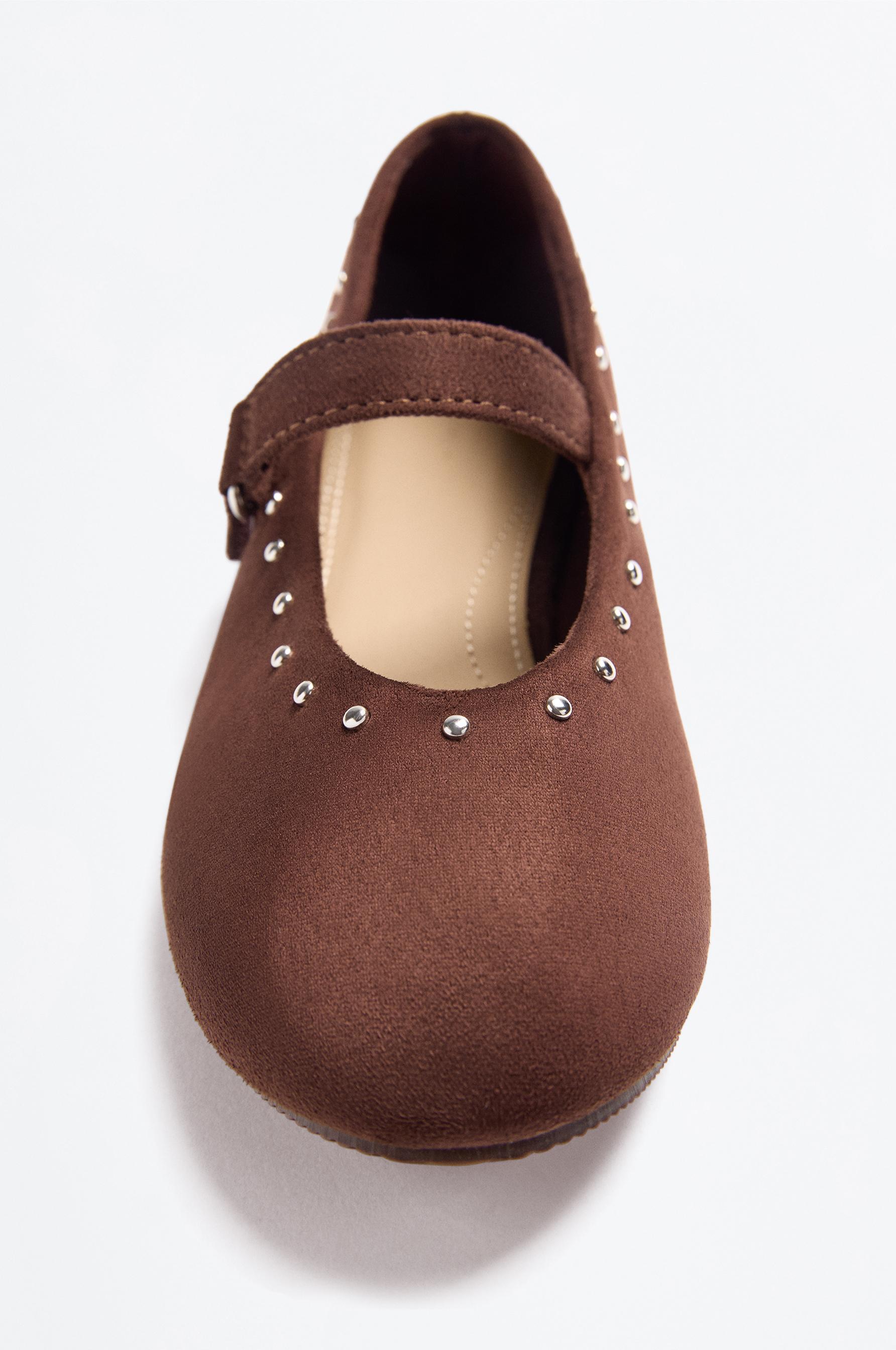 Studded Mary Jane flats — BROWN