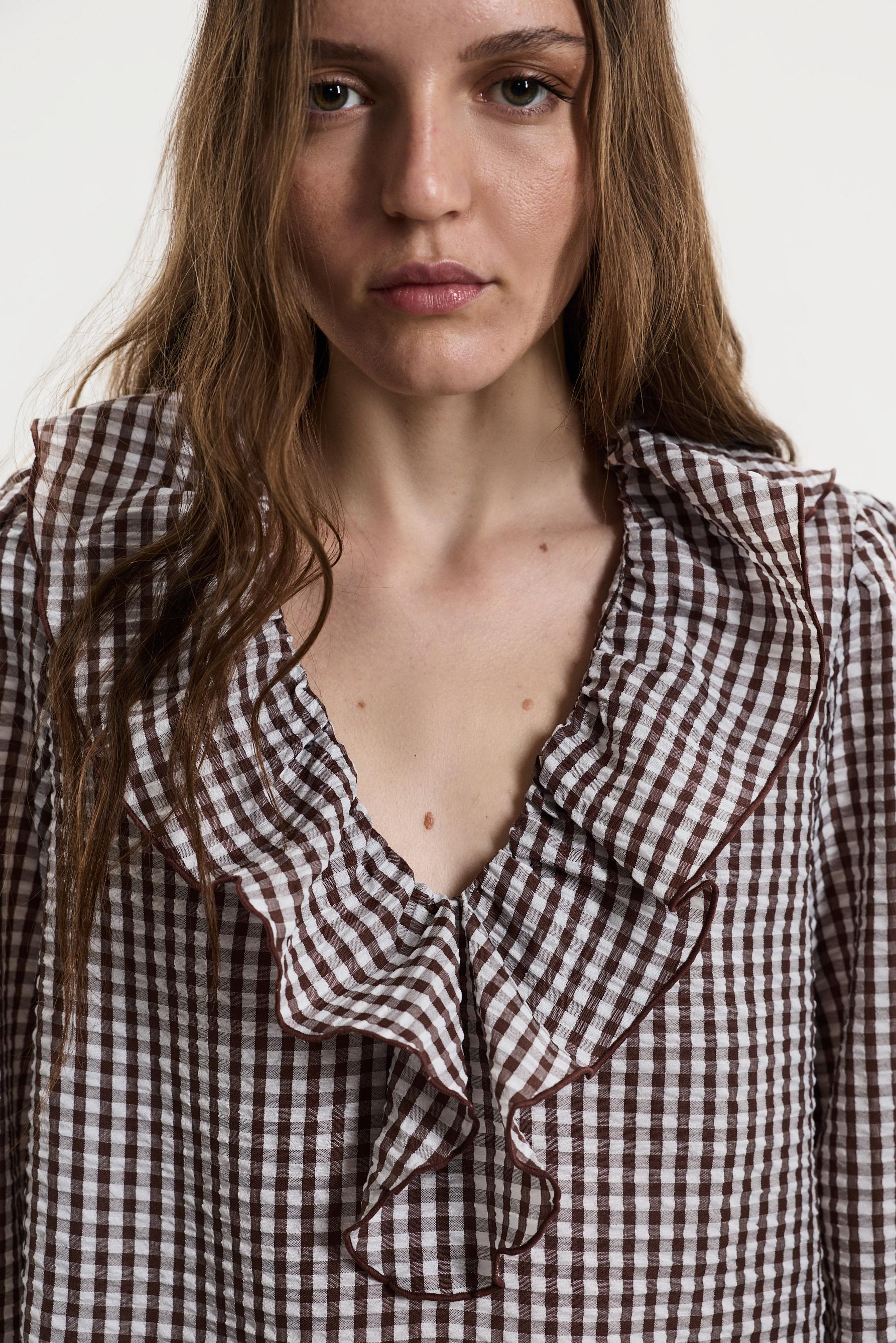Gingham blouse — BROWN/WHITE