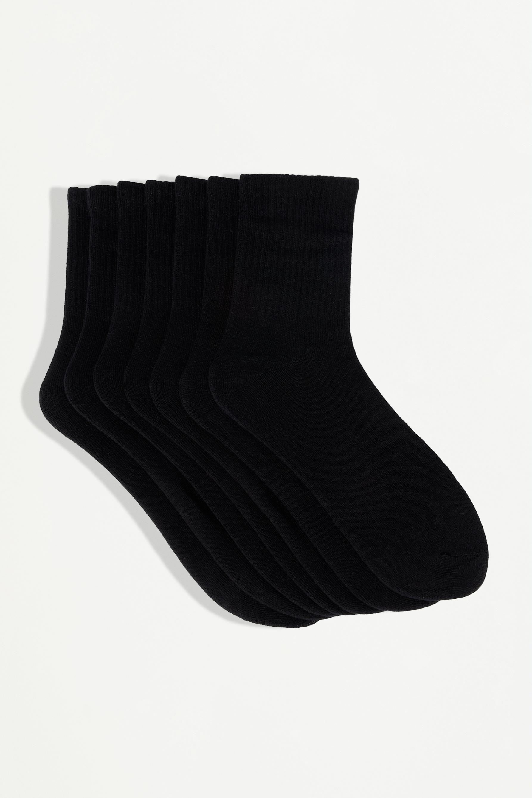 Ribbed short socks (7-pack) — BLACK