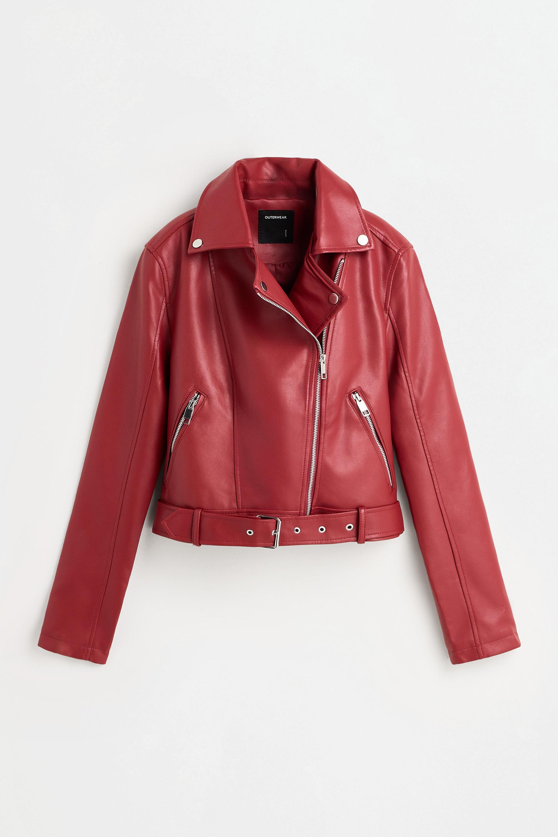 Leather-effect biker jacket — DARK PINK