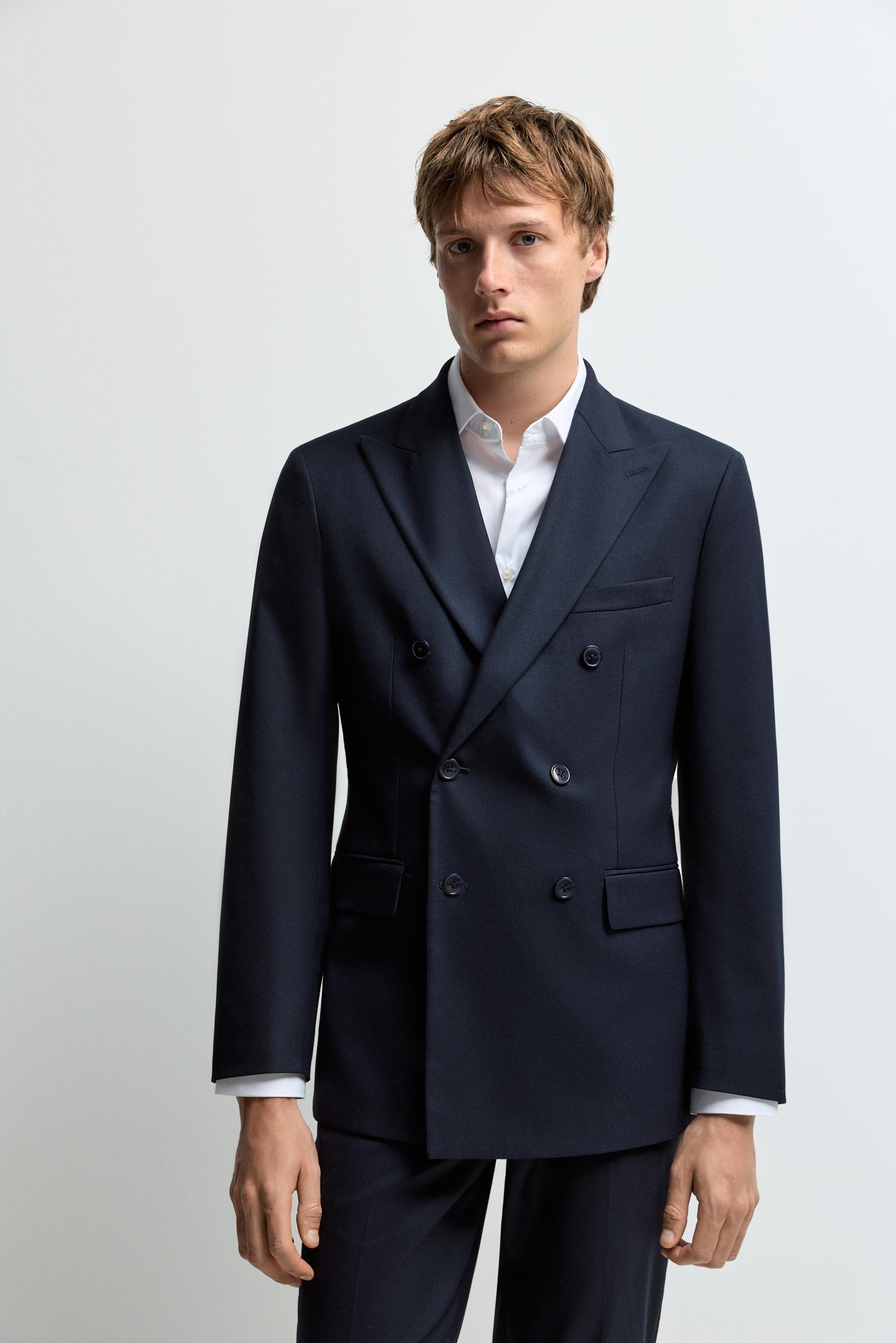 Slim fit double-breasted blazer — NAVY