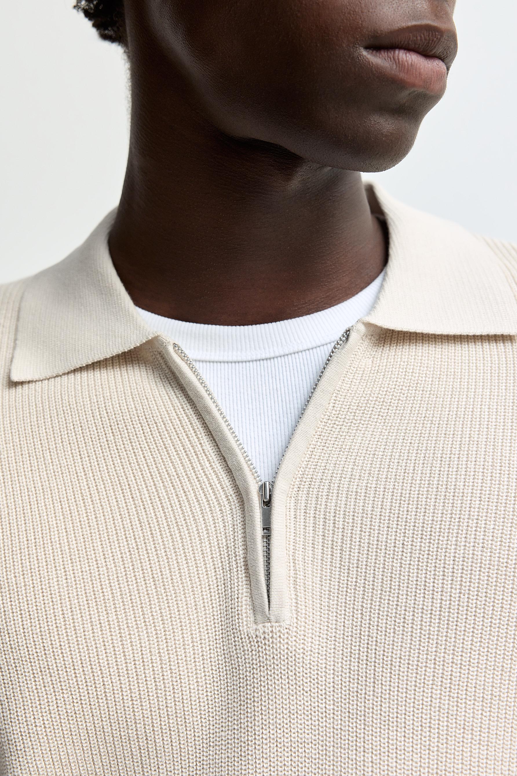 Zip-up knit polo — BEIGE
