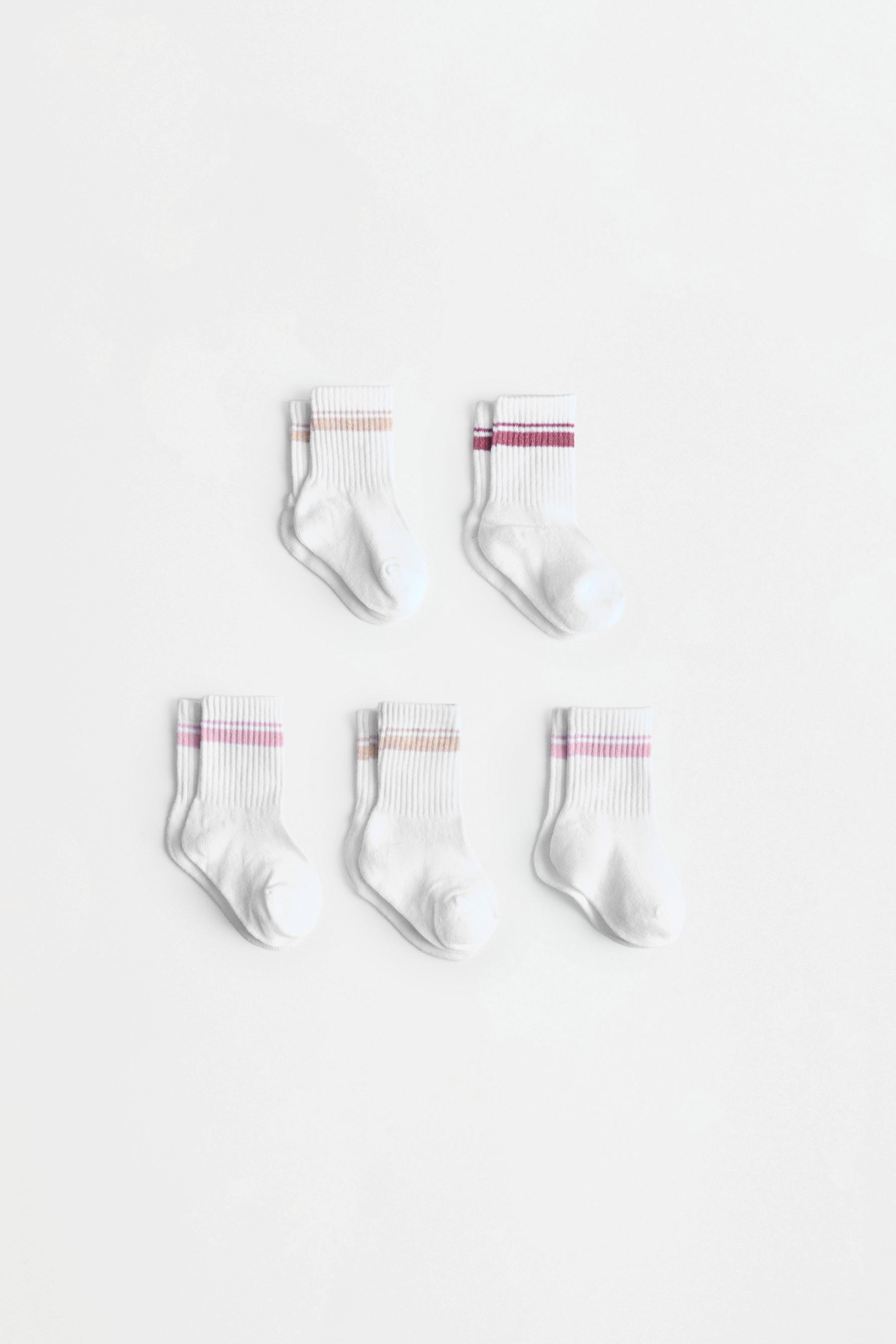 Striped Long Socks (5-Pack) — PINKISH WHITE