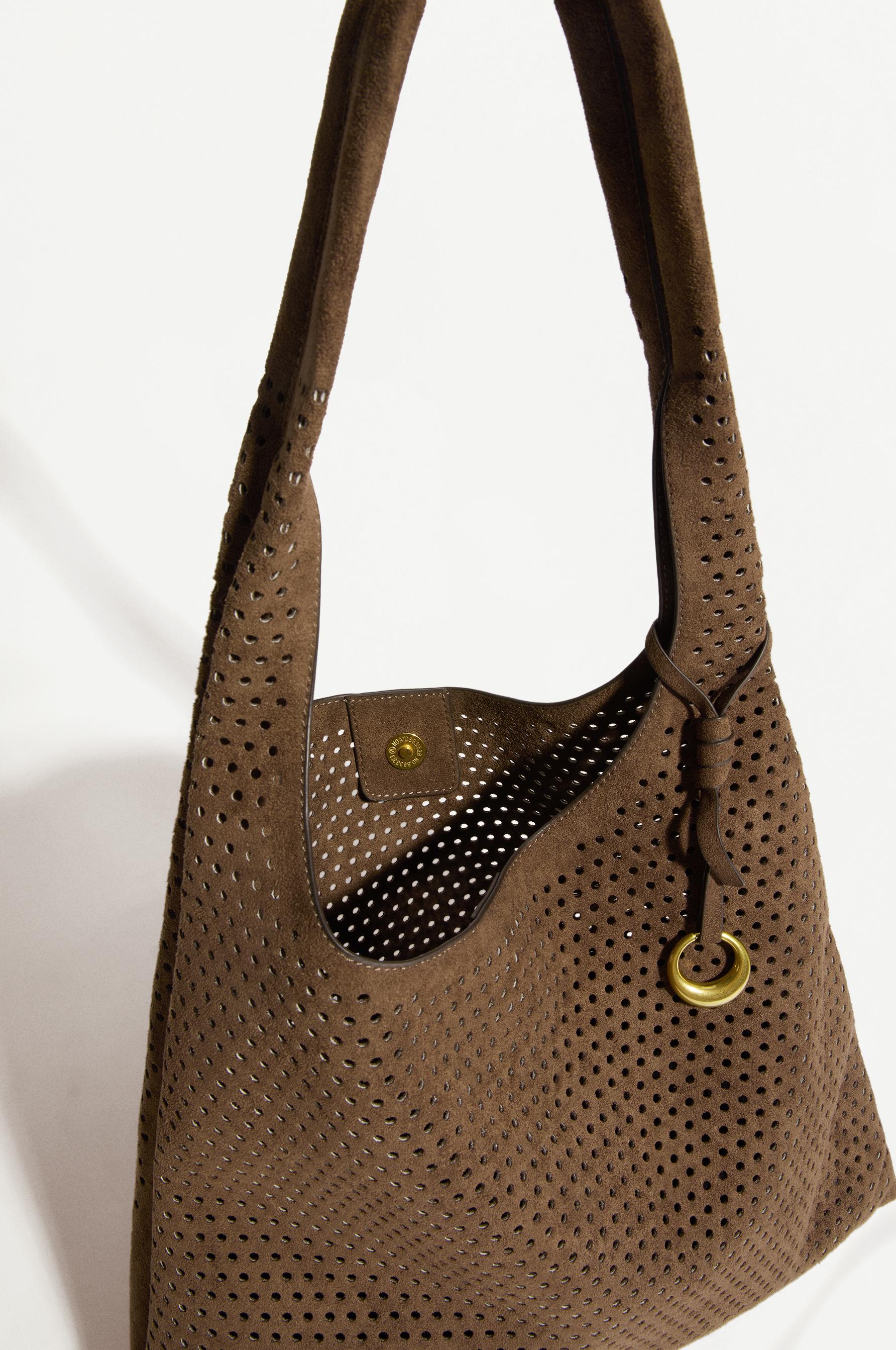 Openwork faux suede tote bag — BROWN