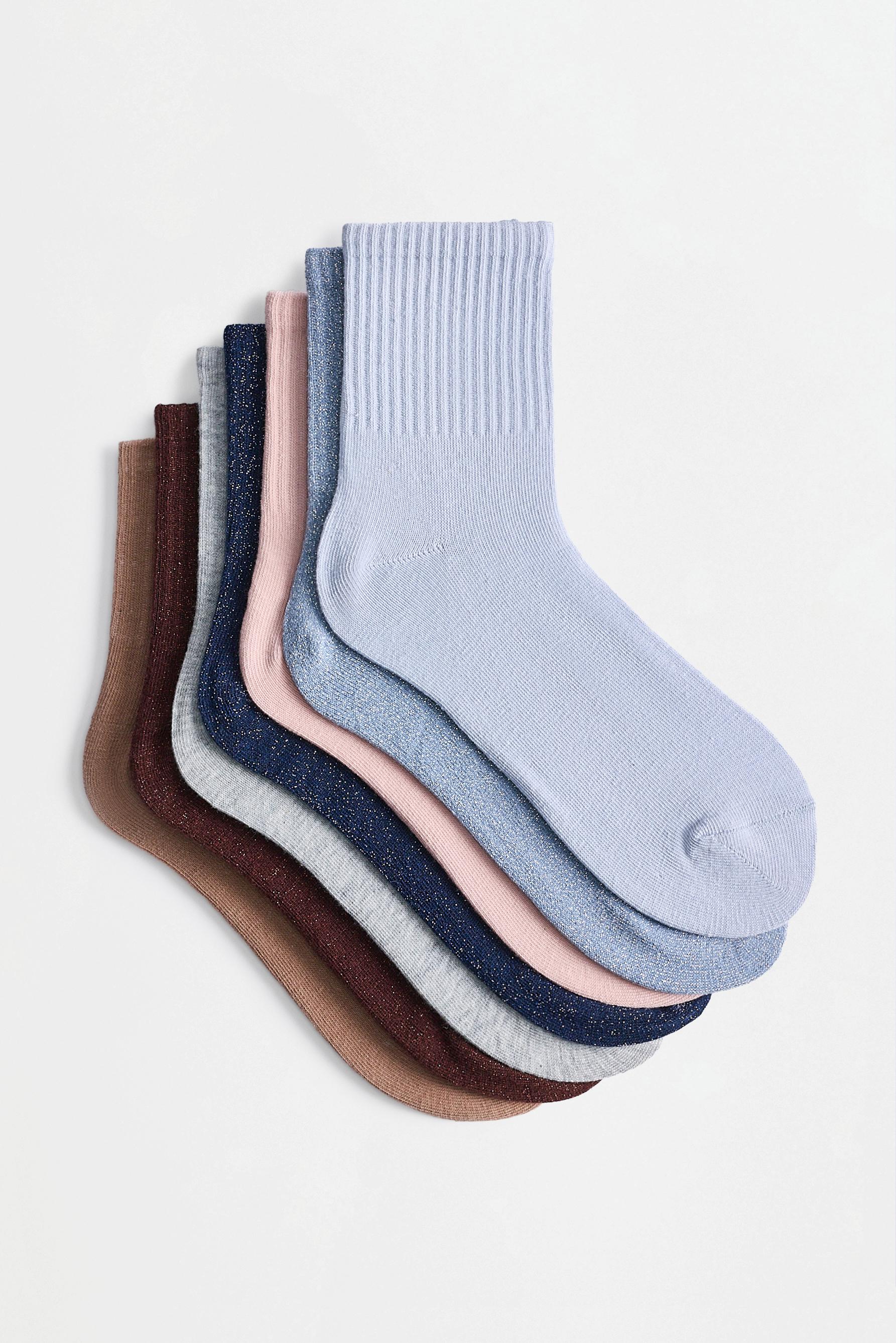 Shimmer ankle socks (7-pack) — BLUE TONES