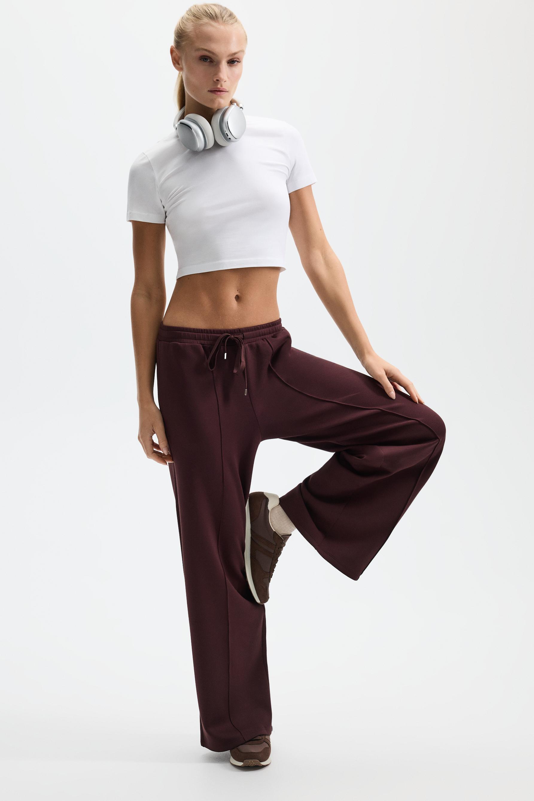 Wide-leg tracksuit trousers with front seam — WINE