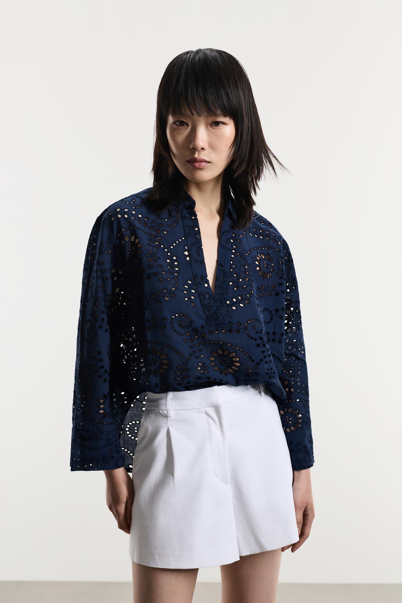 Oversize Swiss embroidery shirt — BLUE