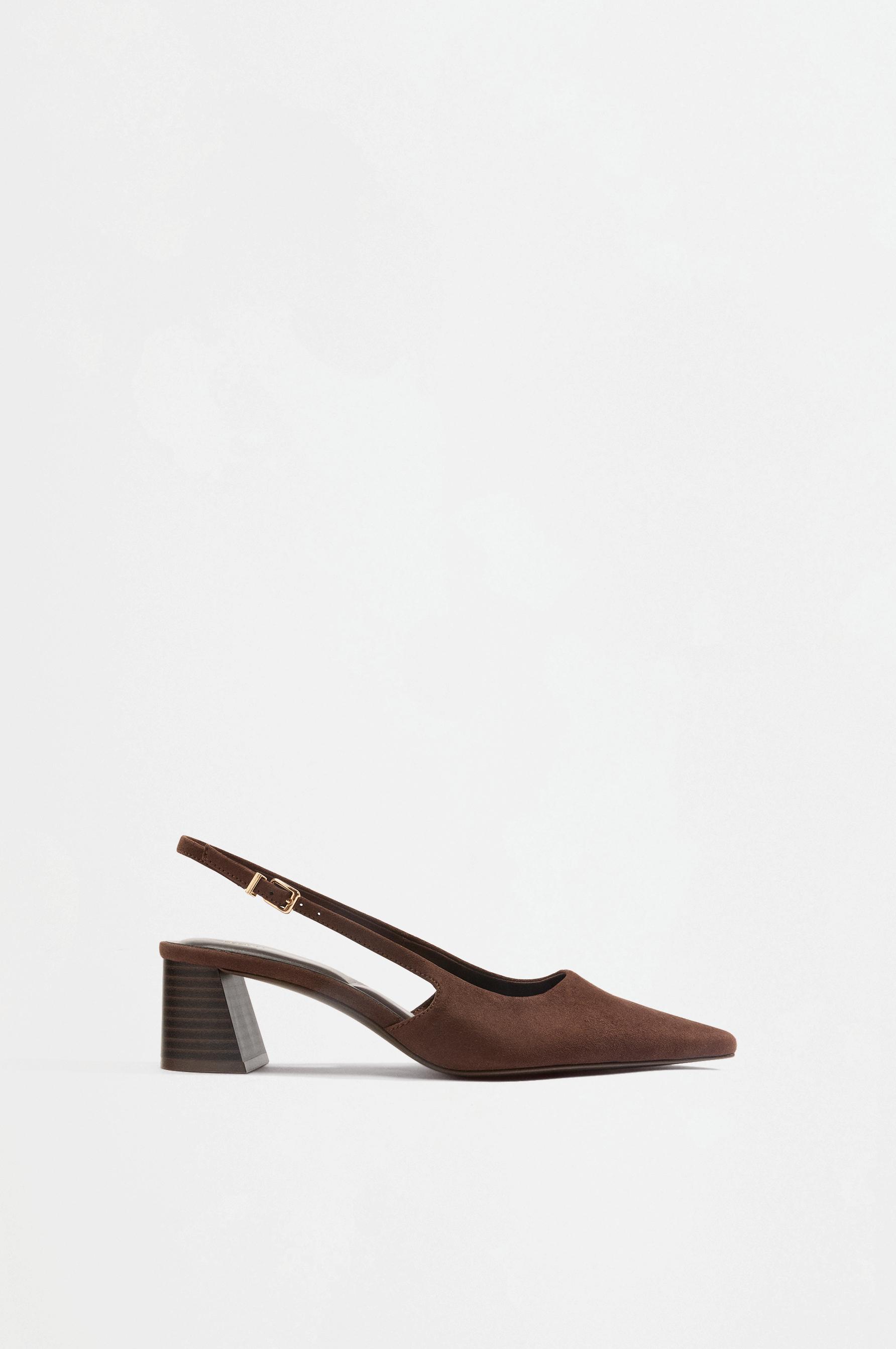 Block heel slingback shoe — BROWN