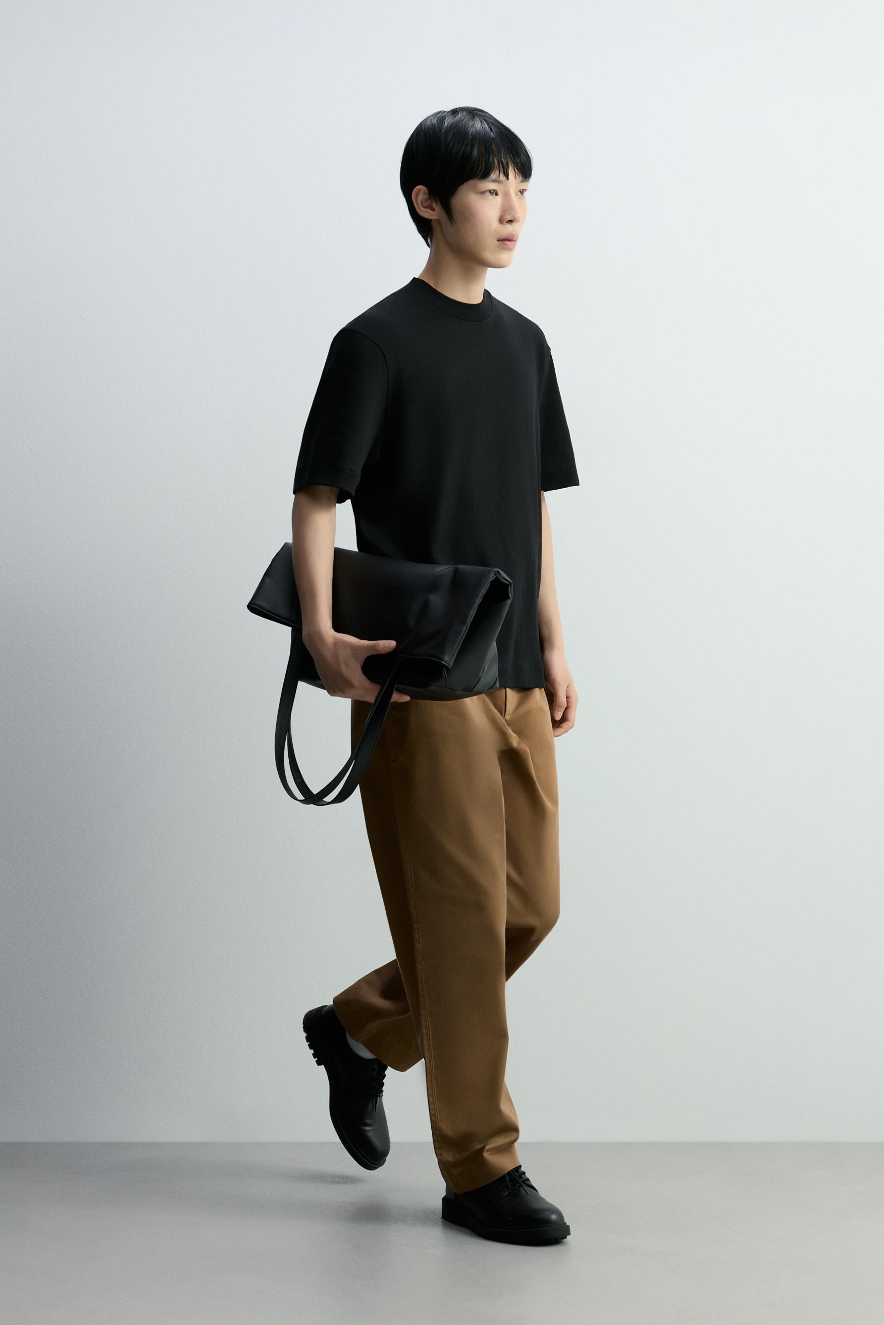 Interlock mock neck T-shirt — BLACK
