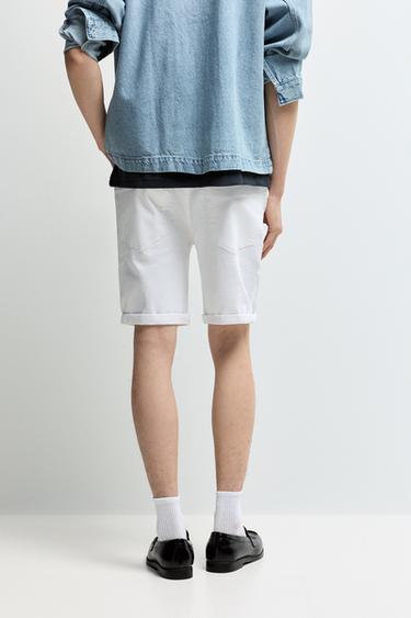 Distressed skinny denim Bermuda shorts — WHITE 4