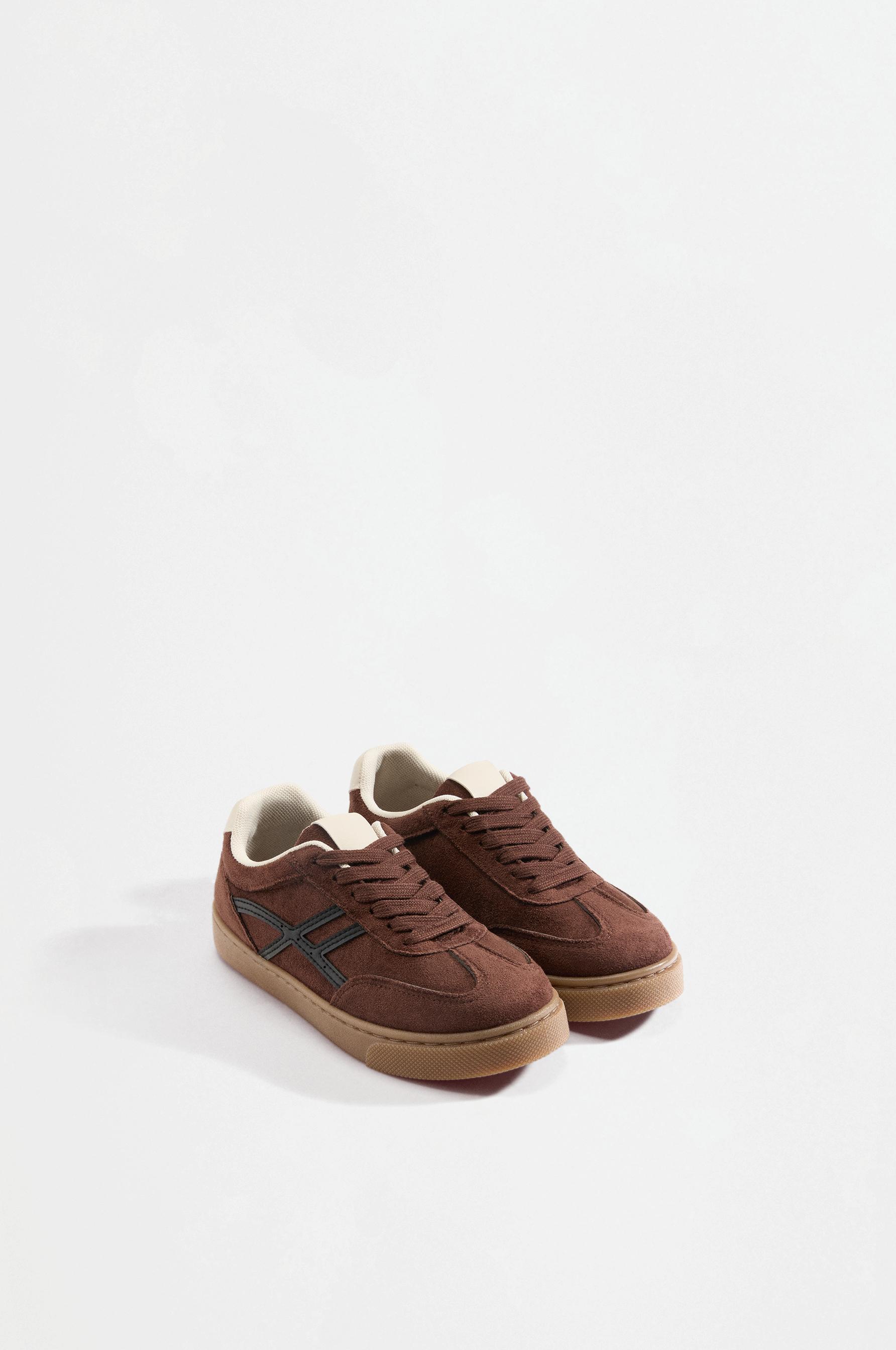 Split suede-effect sneakers — BROWN