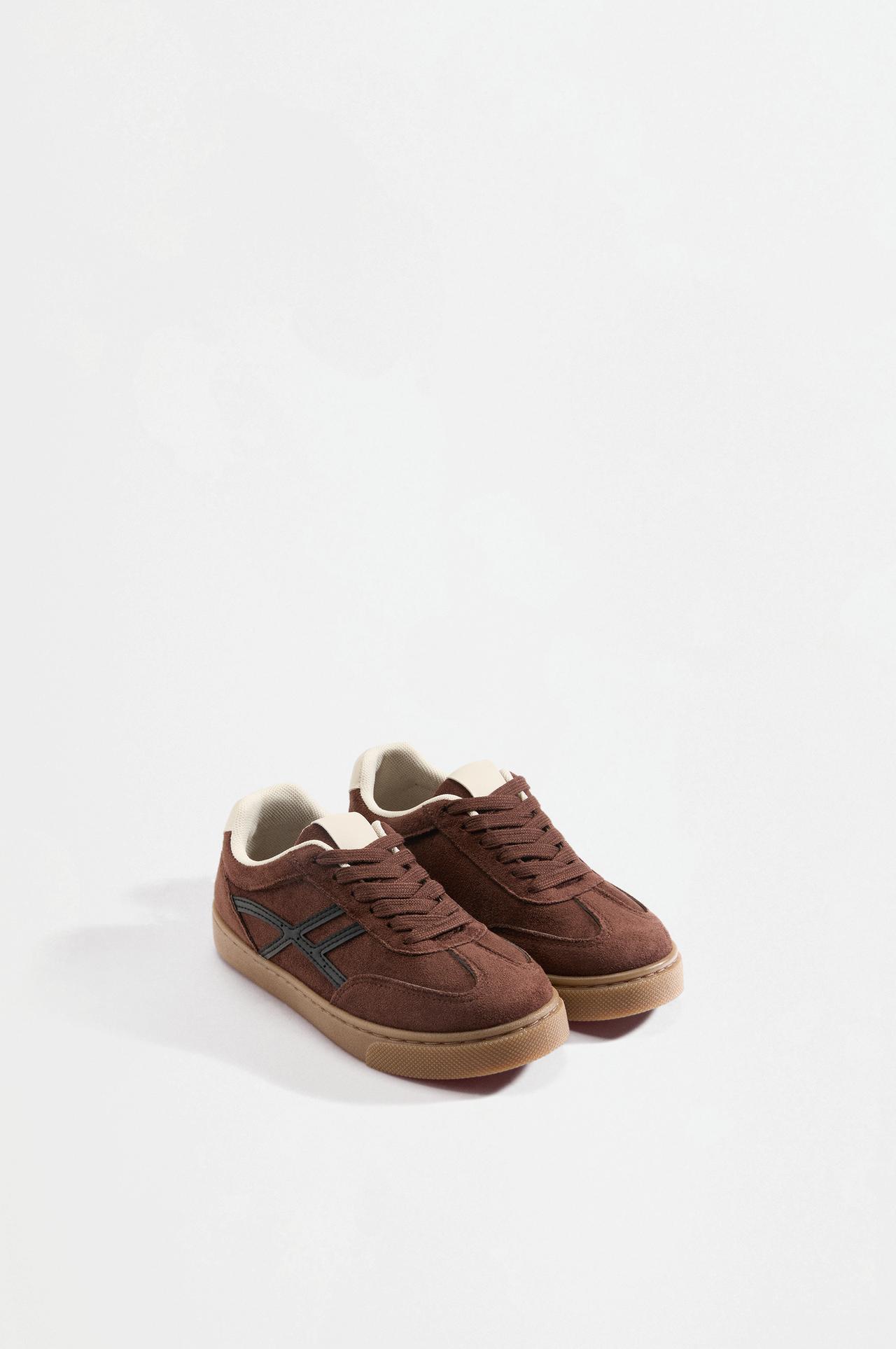 Split suede-effect sneakers — BROWN