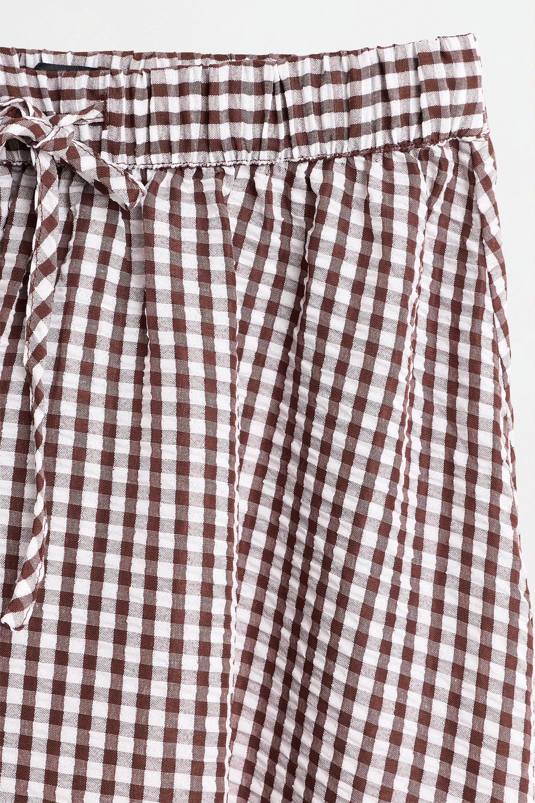 Gingham midi skirt — BROWN/WHITE