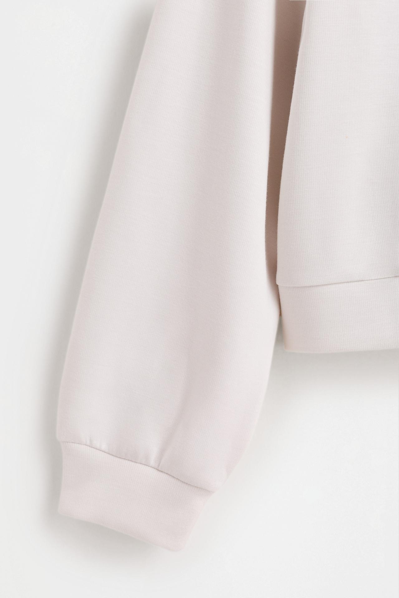 Rib-trim suede zip sweatshirt — HIELO