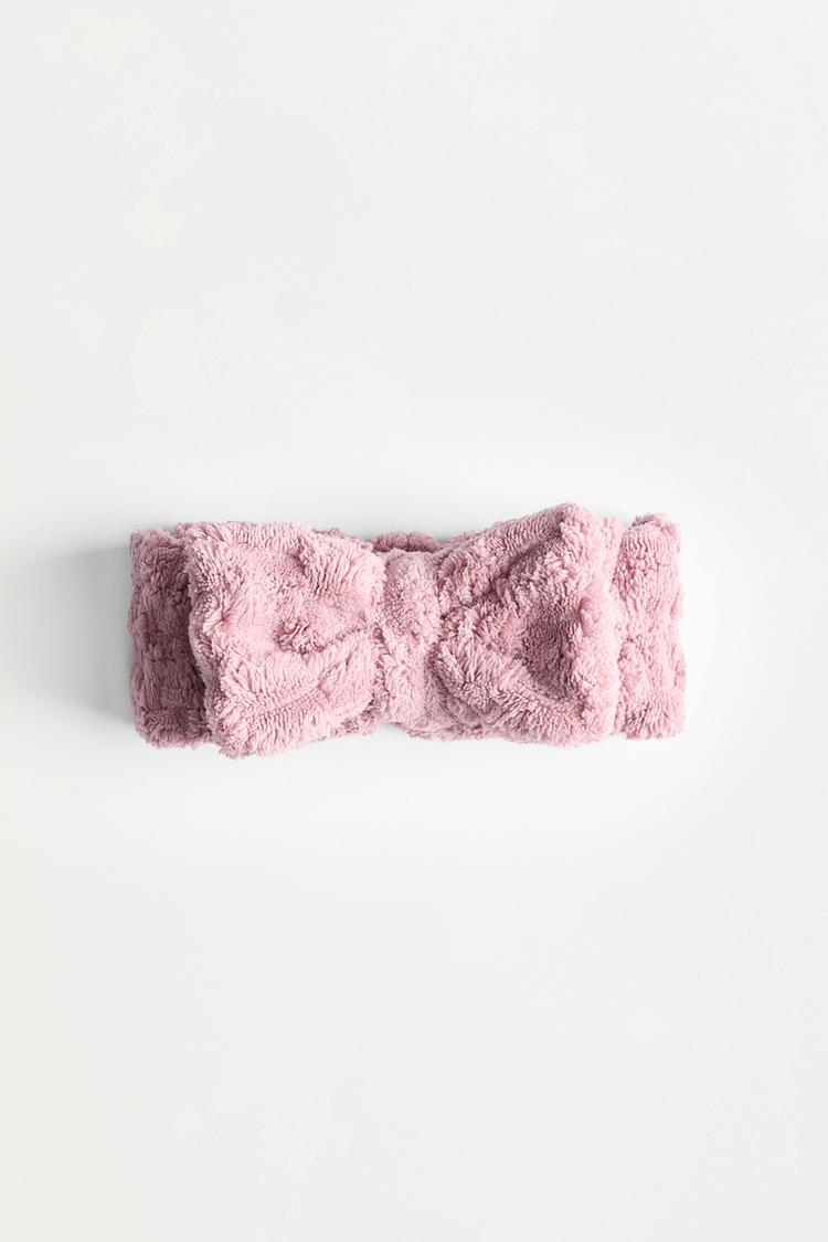 Terry bow headband — CHALK PINK