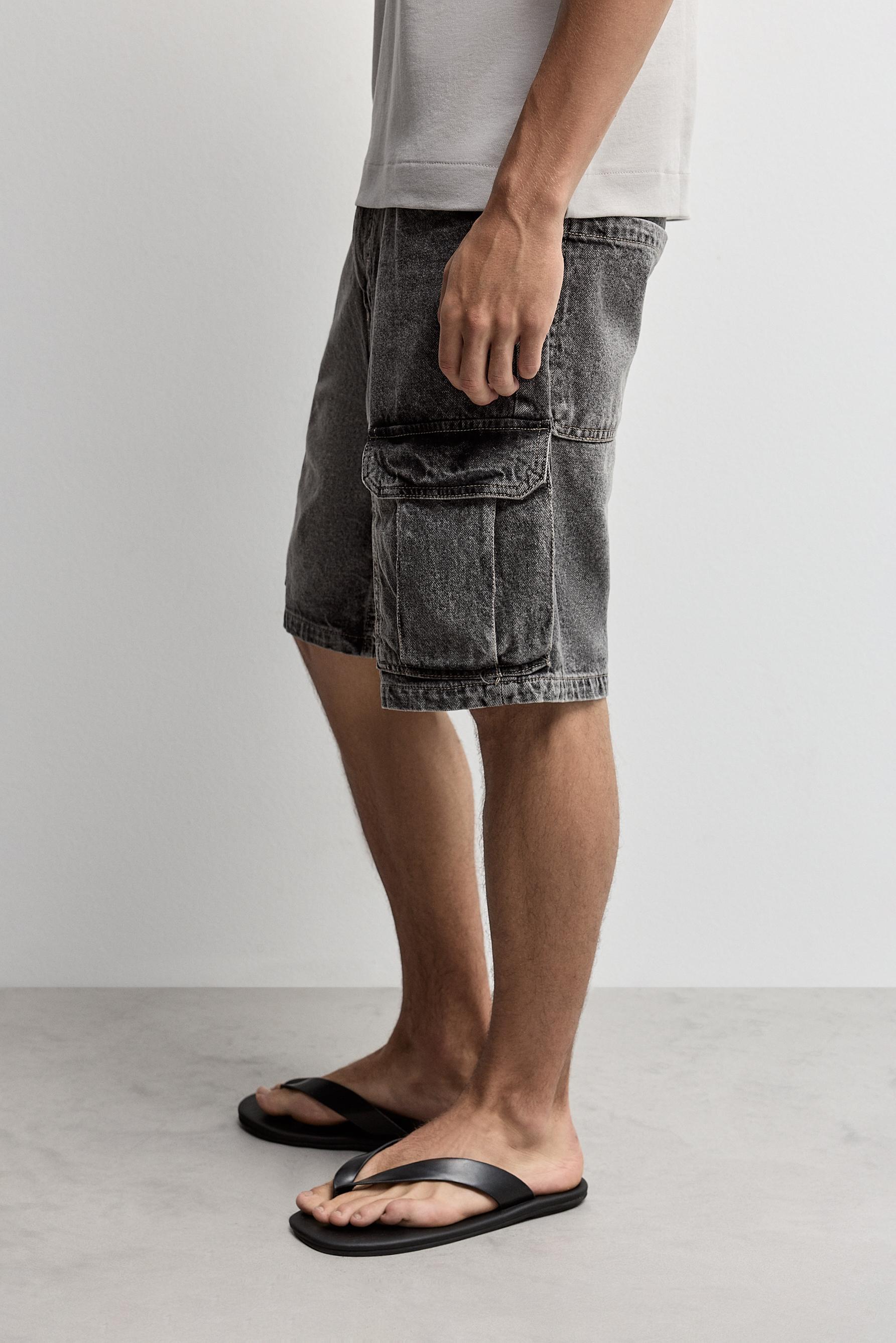 Denim cargo Bermuda shorts — CHARCOAL