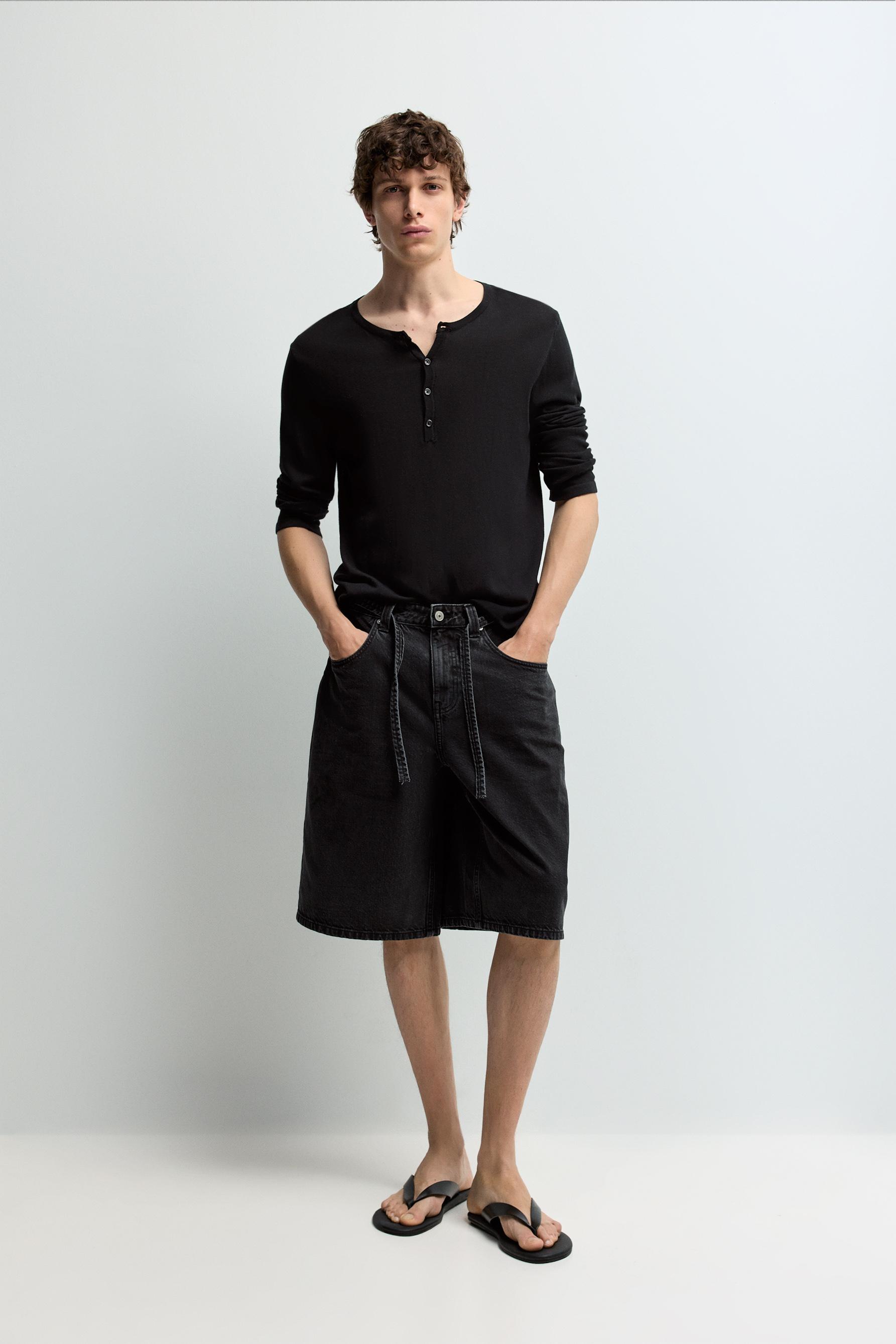 Baggy denim Bermuda shorts — BLACK