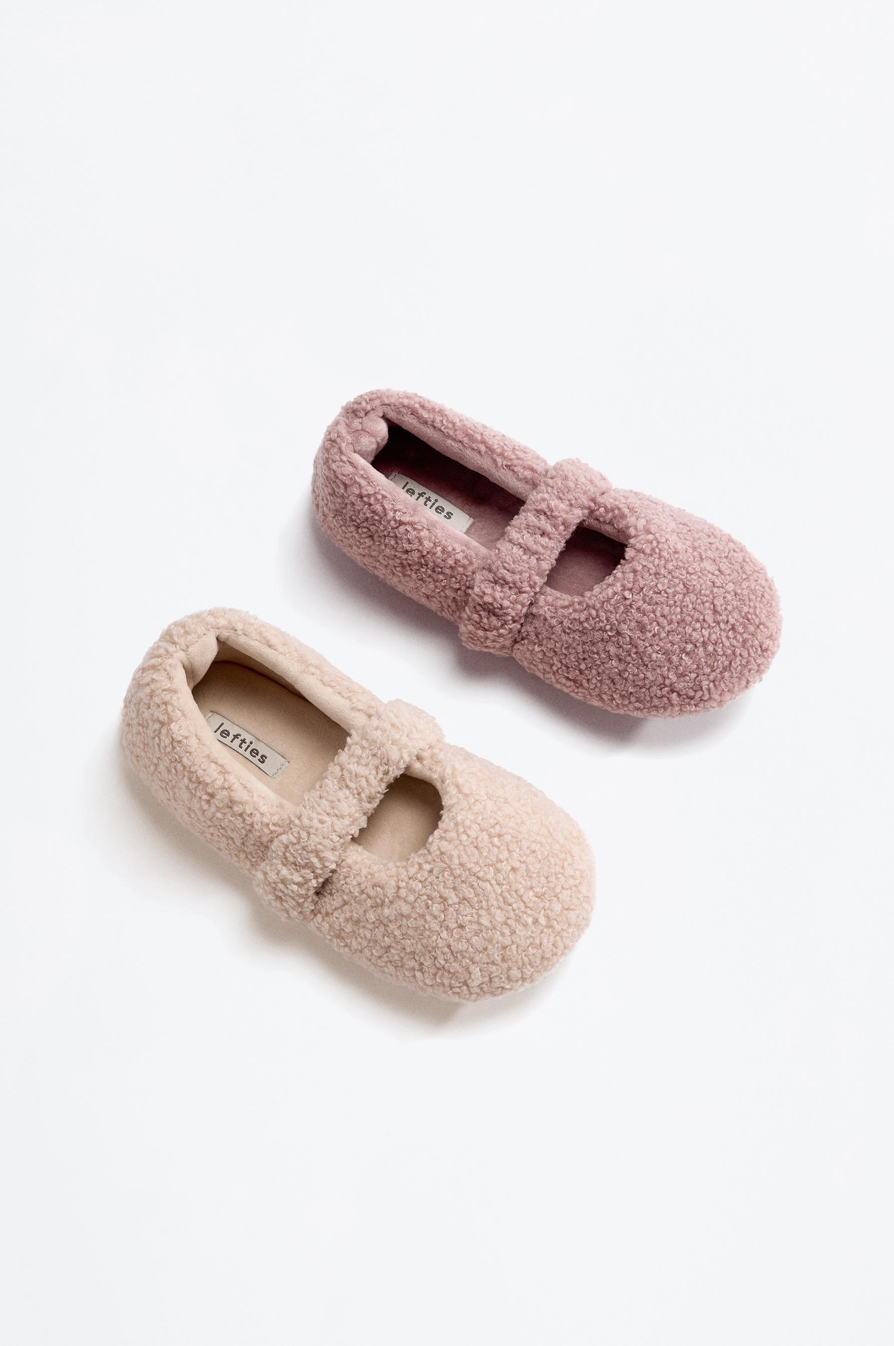 Girls' faux fur ballerina slippers — BEIGE