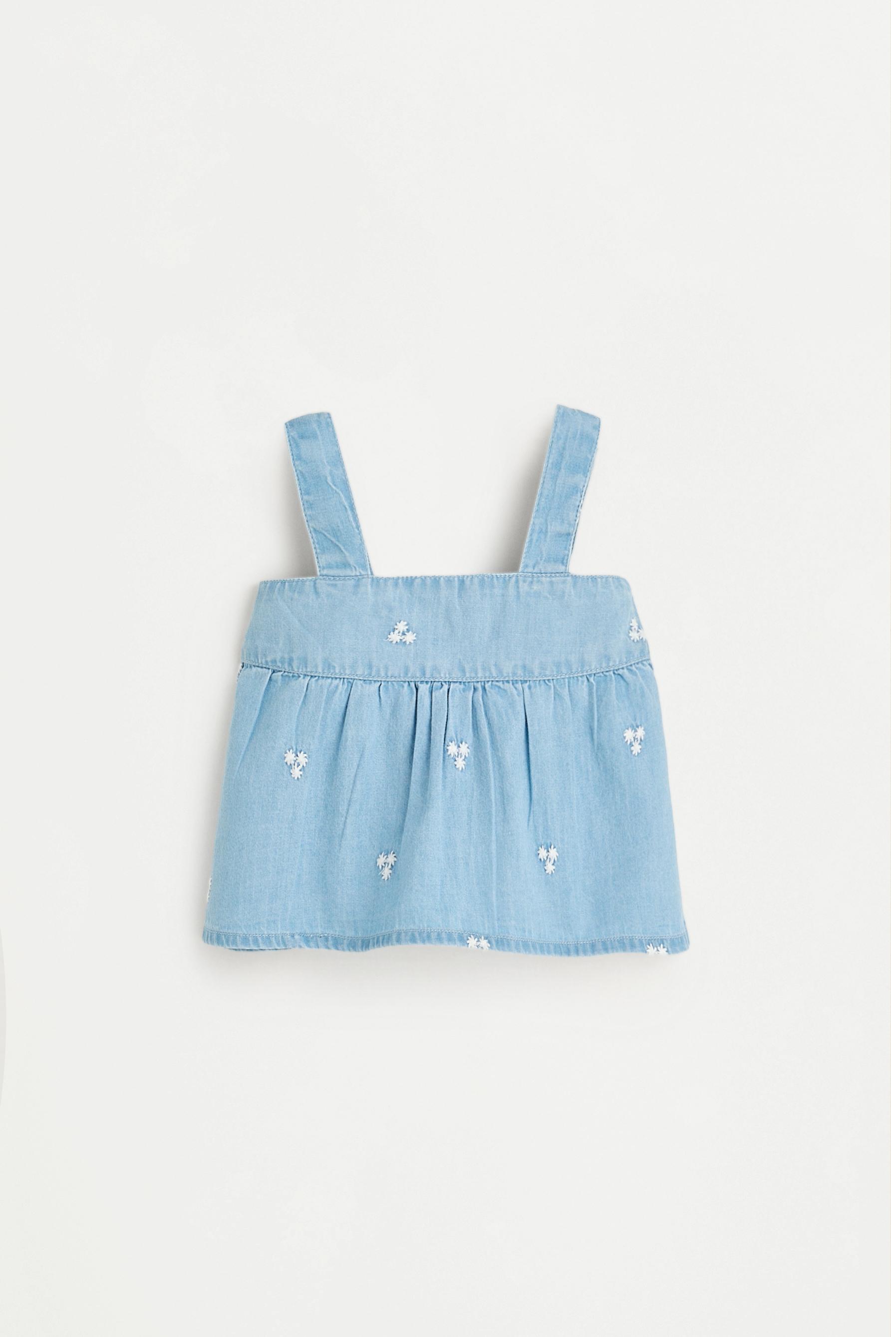 Embroidered denim top — PALE BLUE