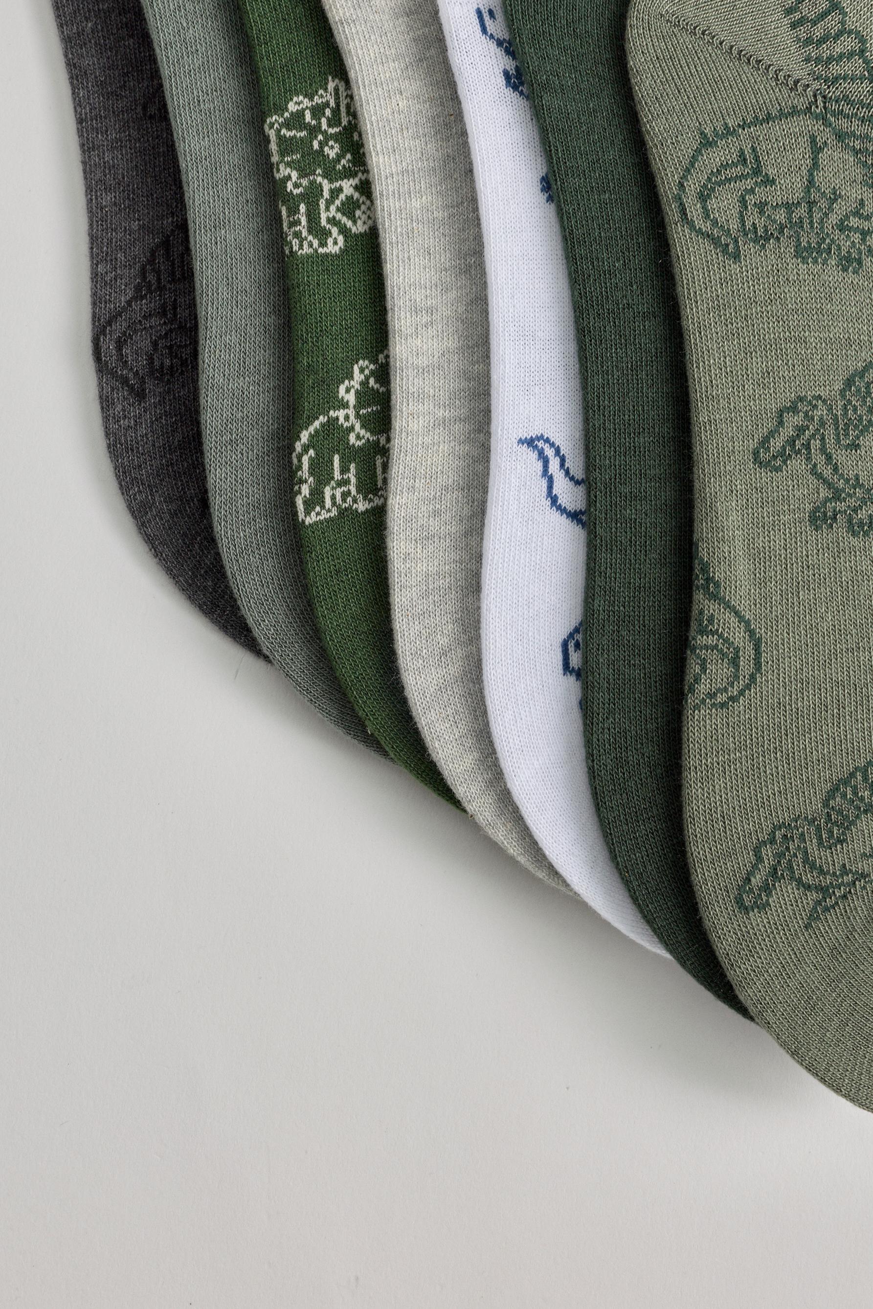 Dinosaur long socks (7-pack) — GREEN TONES
