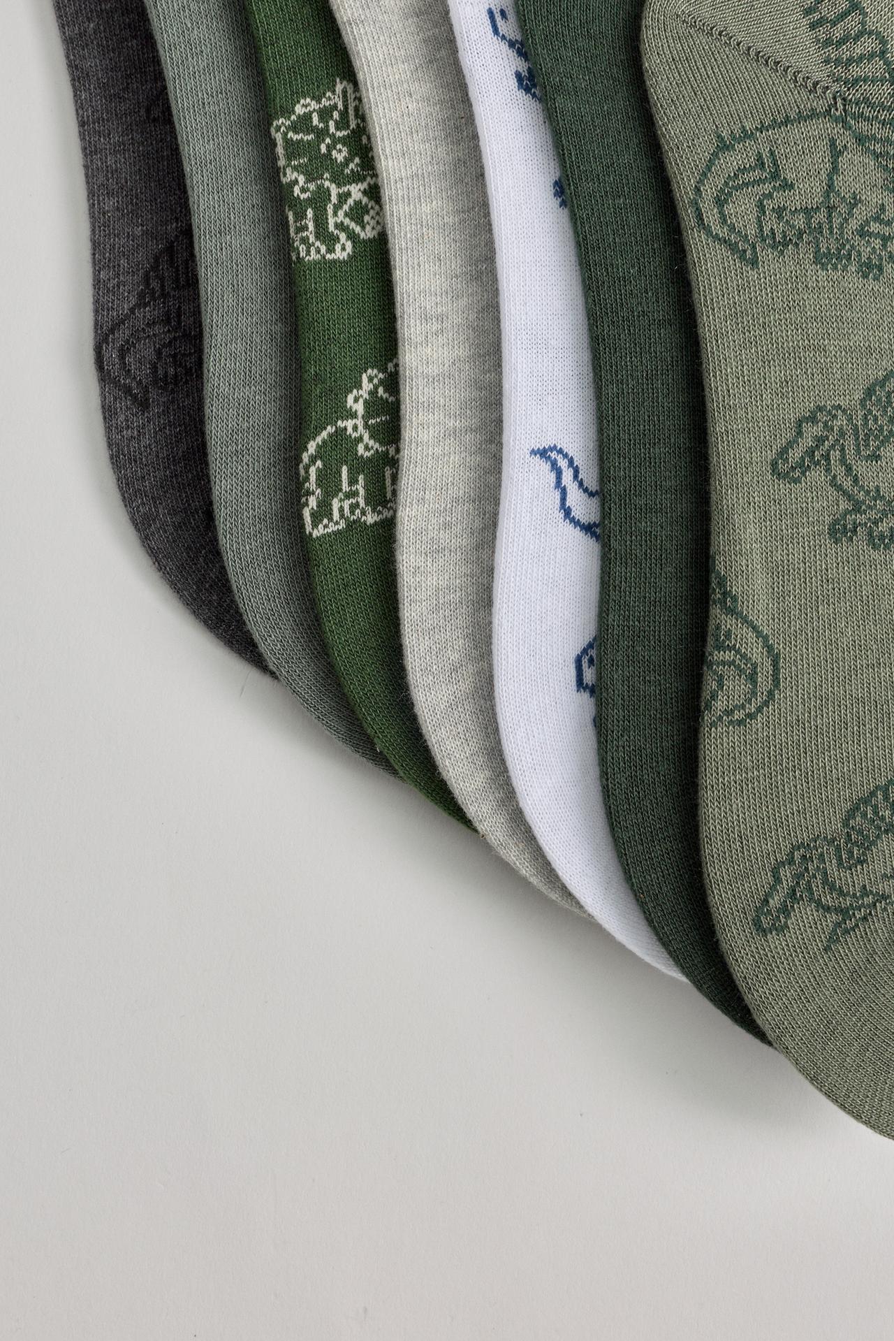 Dinosaur long socks (7-pack) — GREEN TONES