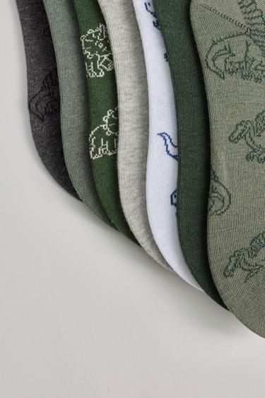 Dinosaur long socks (7-pack) — GREEN TONES 7