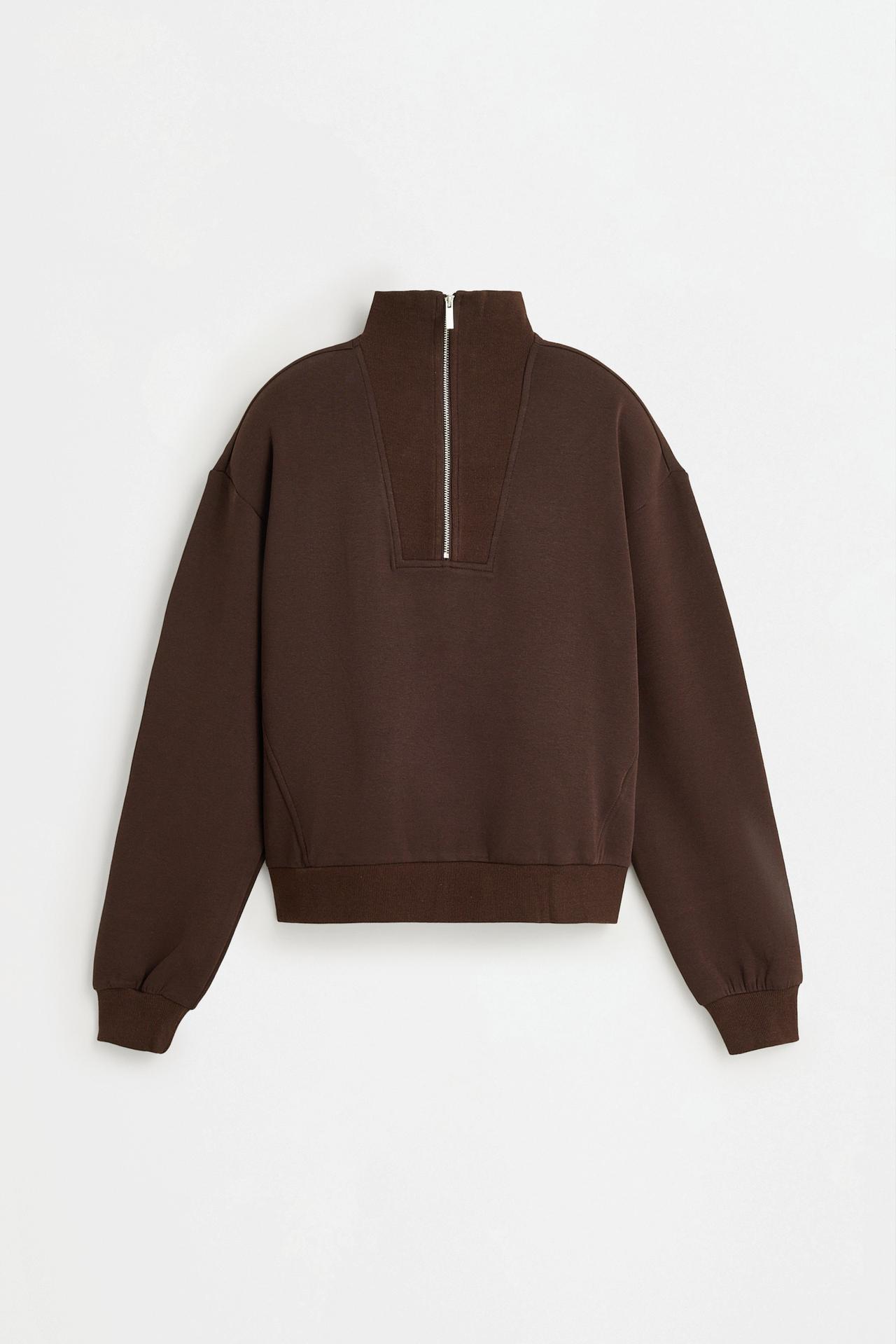 Basic quarter-zip sweatshirt — CHOCOLATE