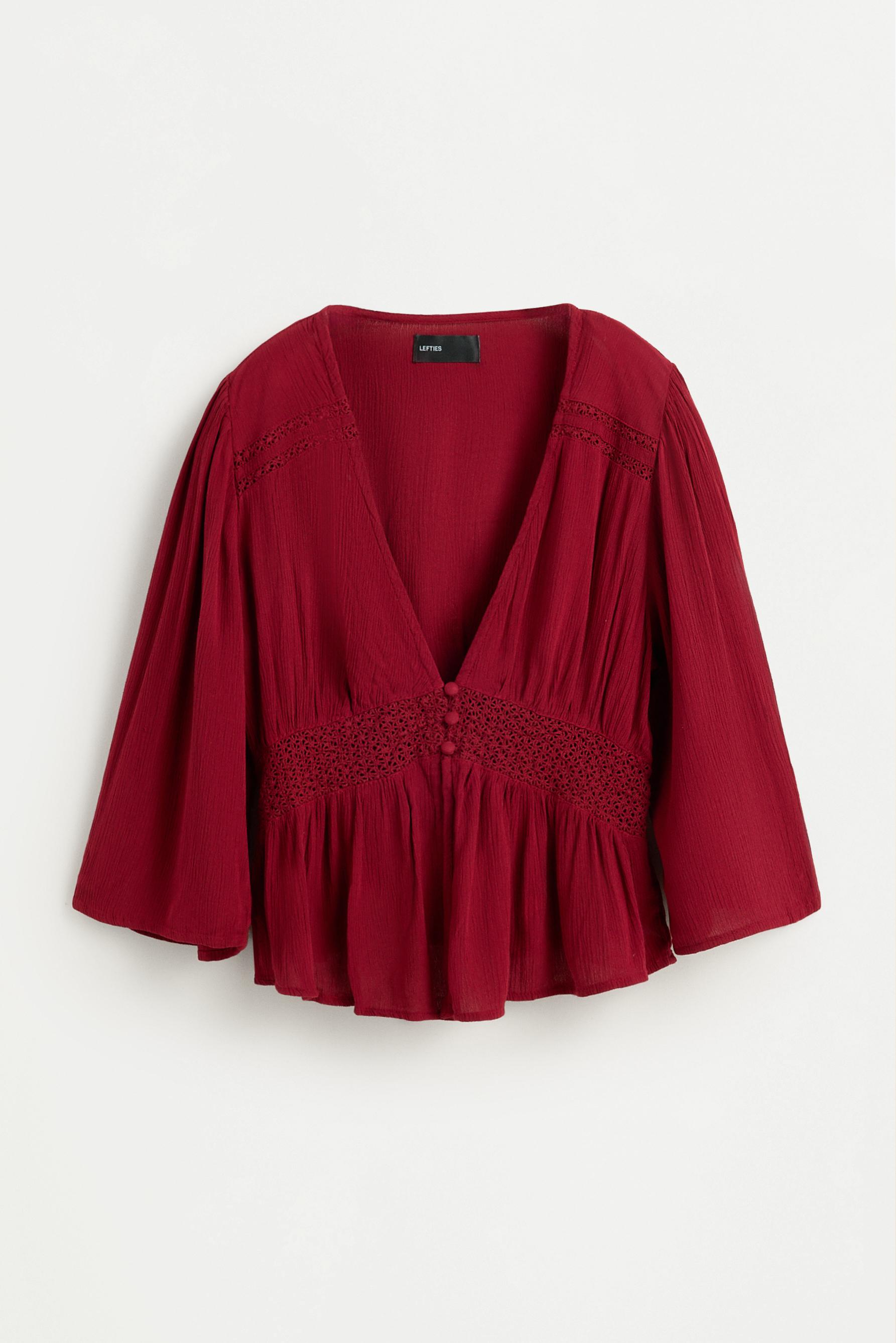 Textured shirt with lace inserts — MAROON