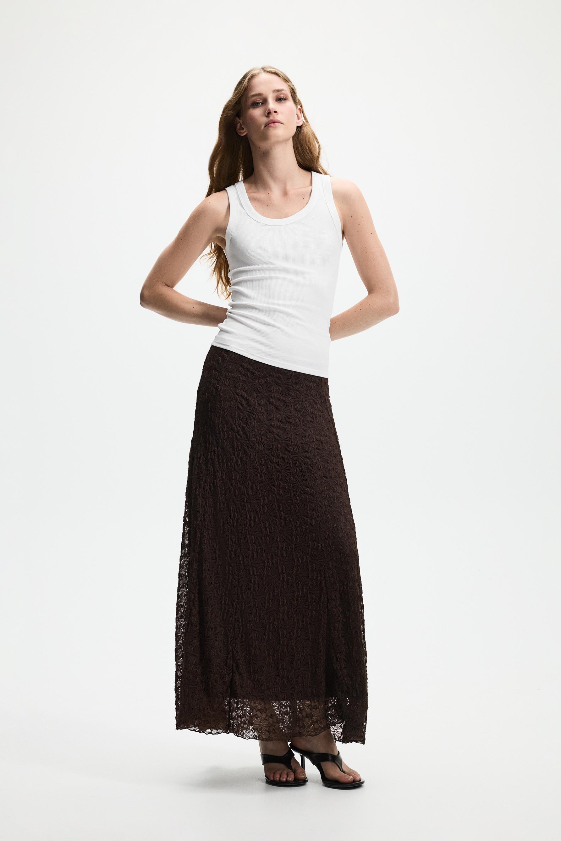 Lace midi skirt — CHOCOLATE
