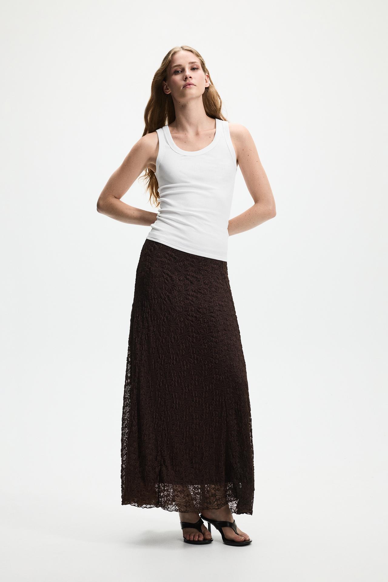 Lace midi skirt — CHOCOLATE