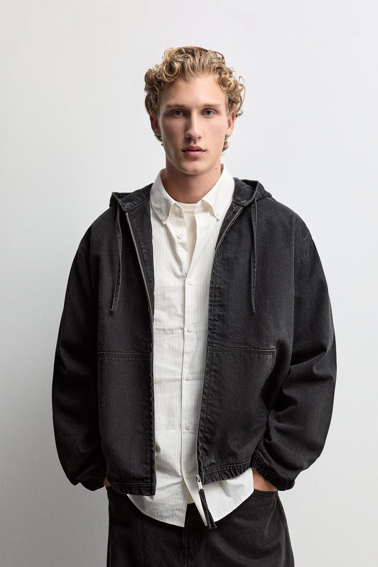 Hooded denim jacket — FADED BLACK