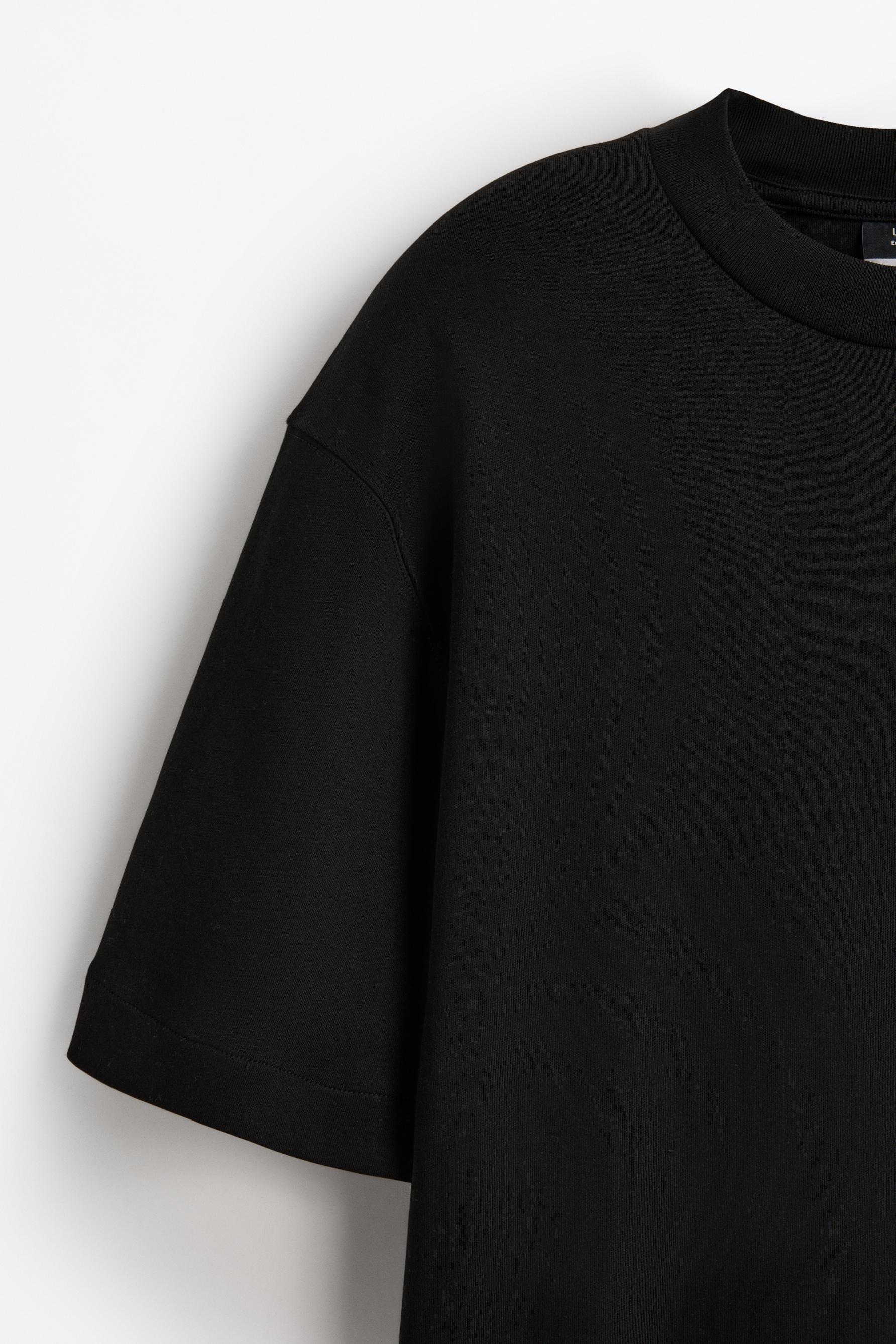 Interlock mock neck T-shirt — BLACK