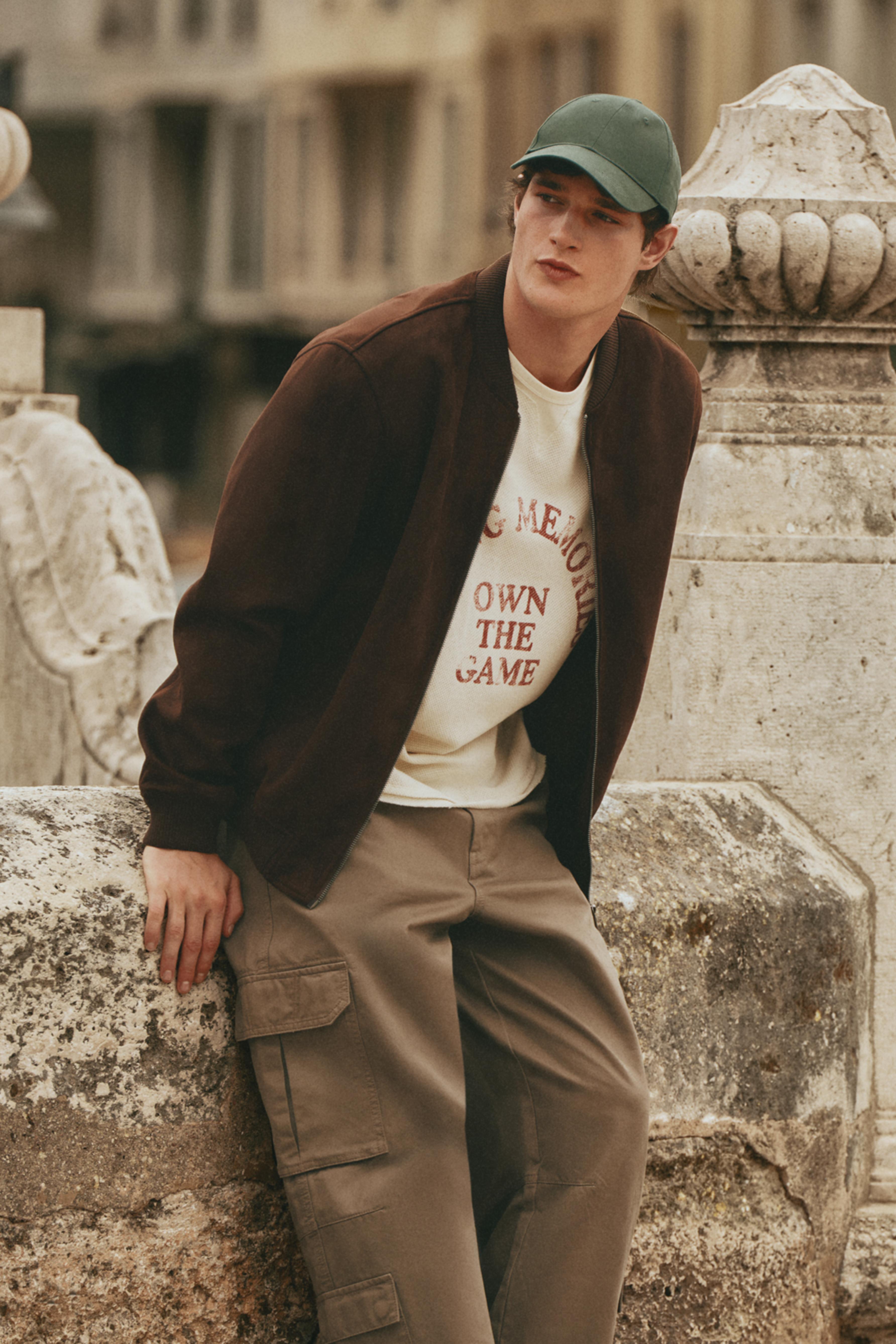Double-collar printed T-shirt — SAND