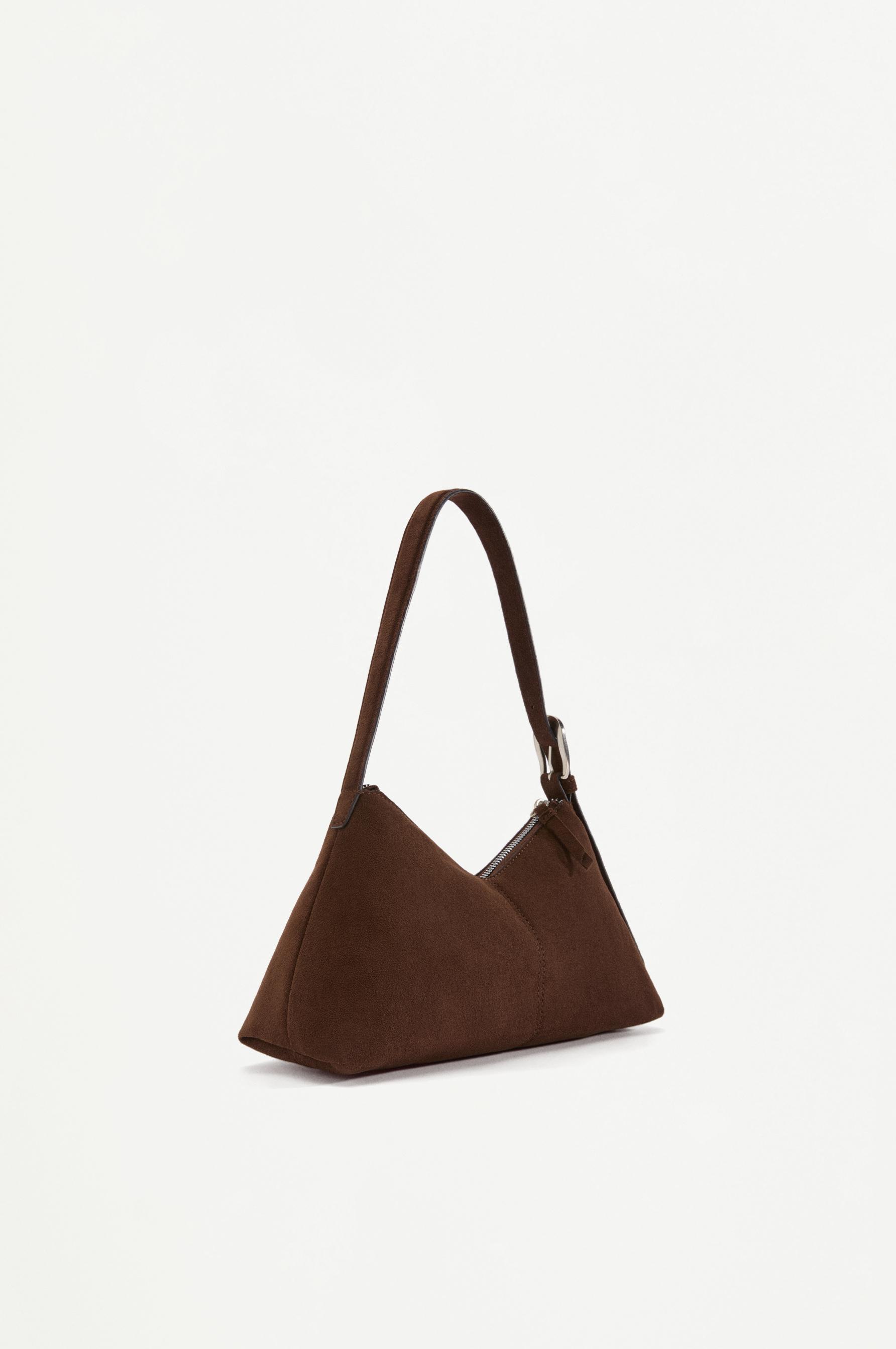 Faux suede shoulder bag — BROWN
