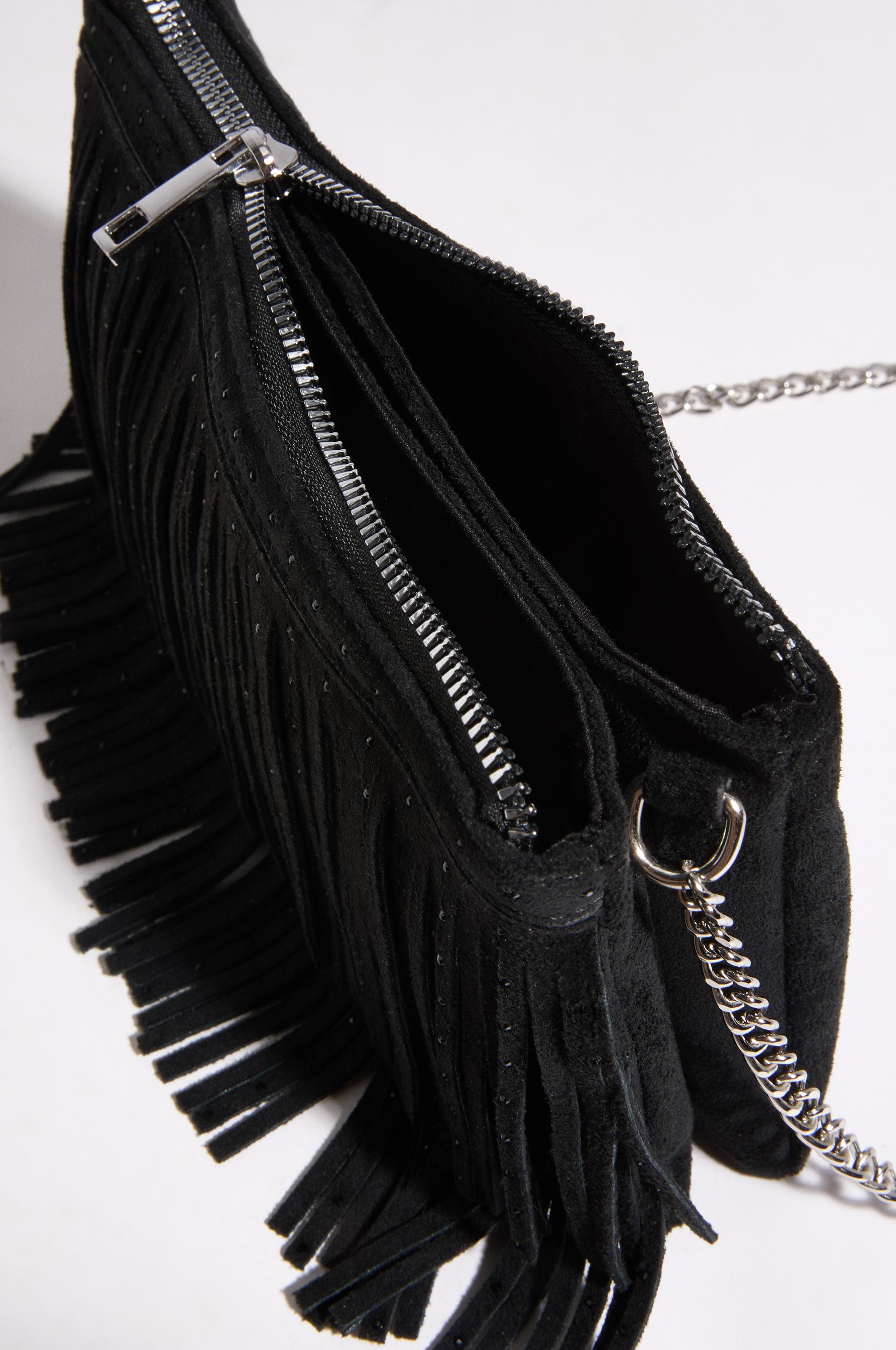 Fringed crossbody bag with rhinestones — BLACK