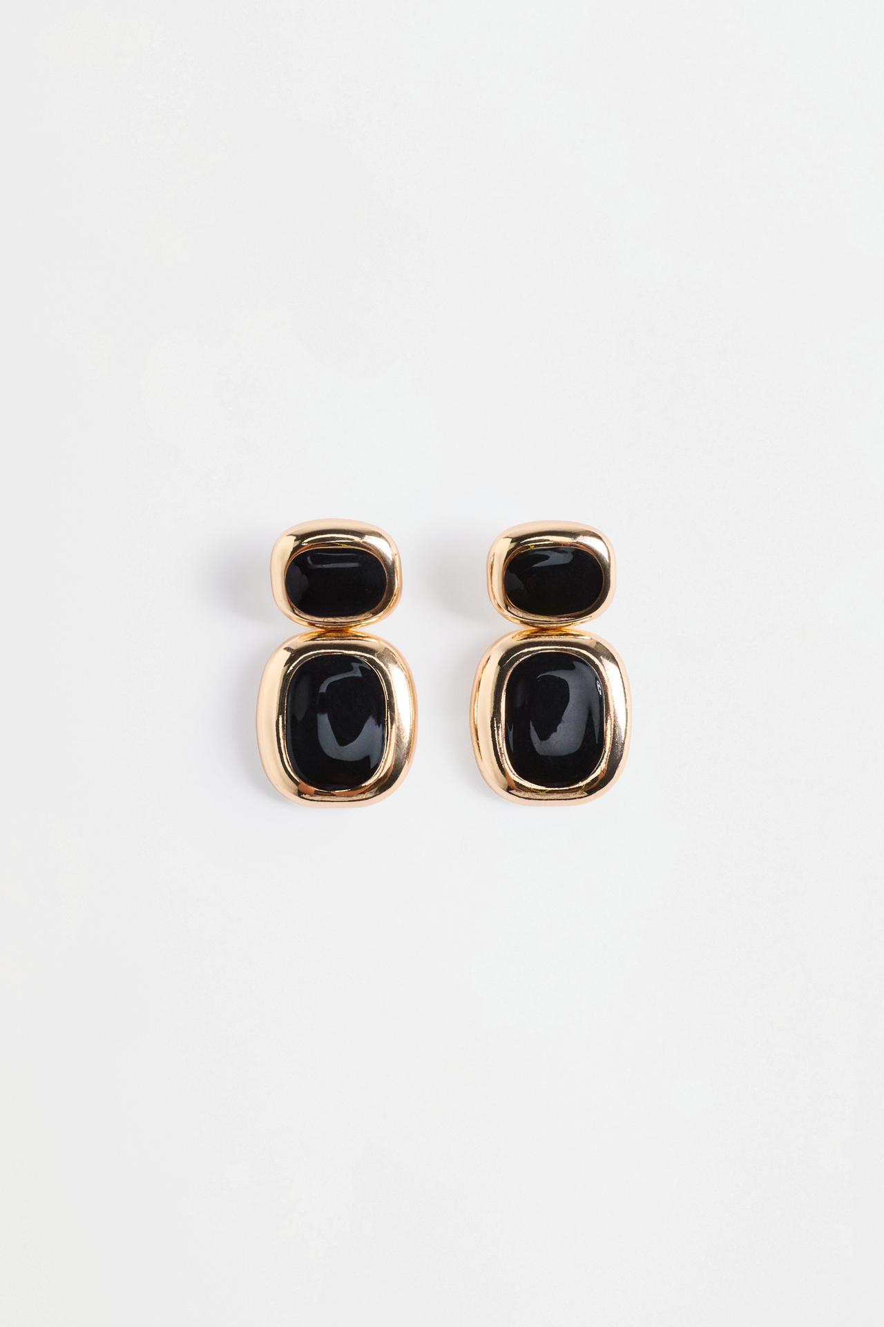 Resin oval earrings — GOLD BLACK