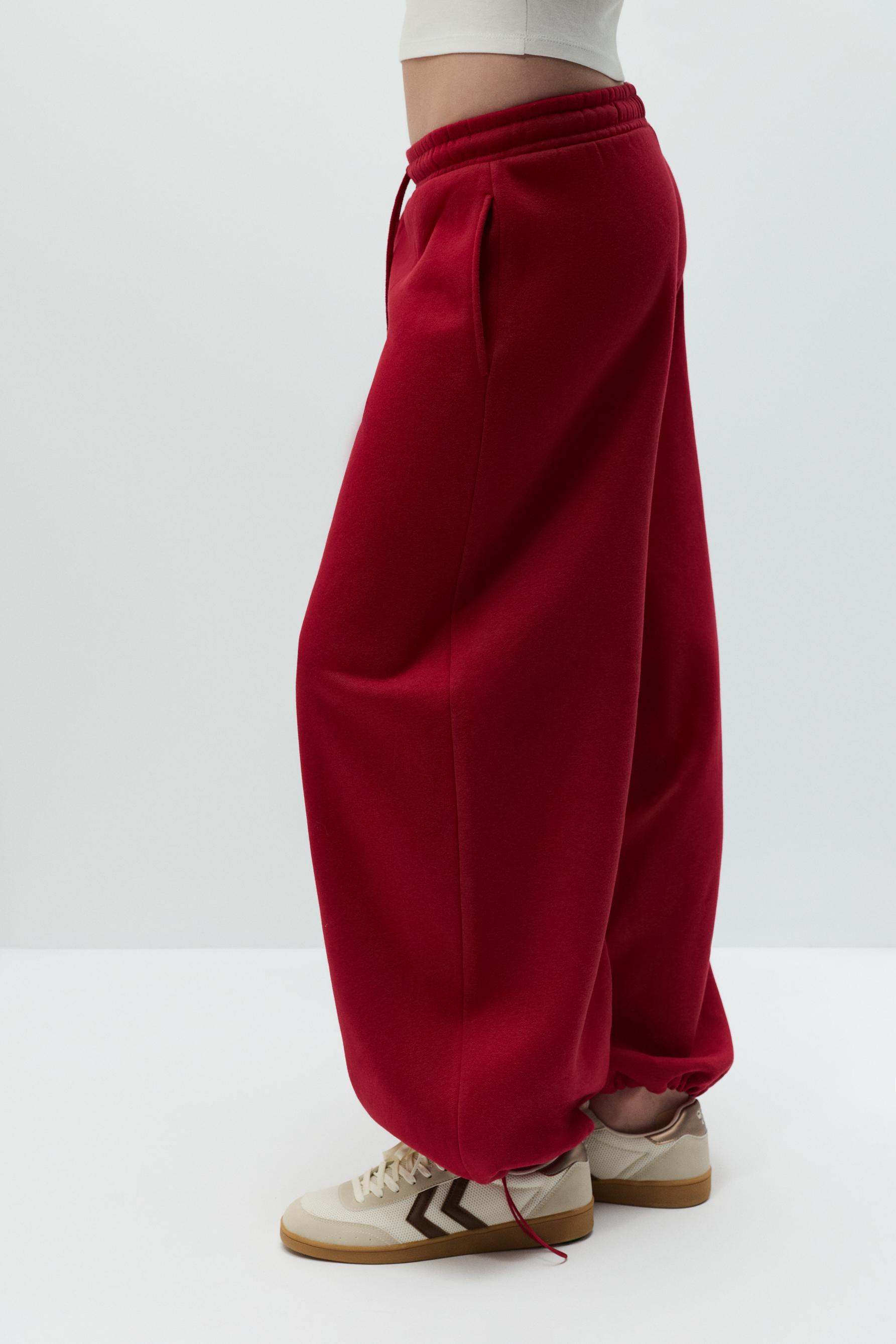 Barrel-leg plush trousers — RED