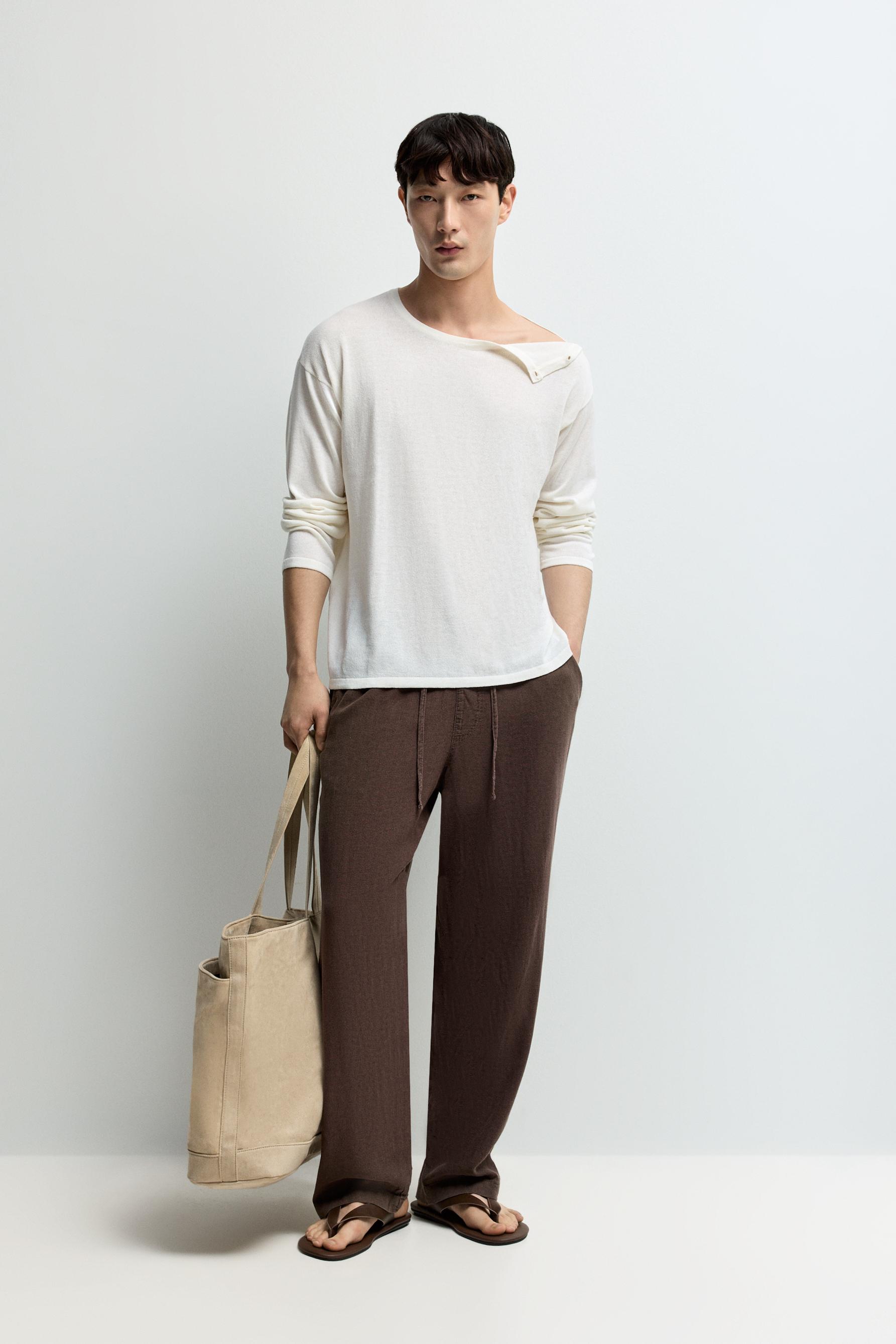 Baggy Linen-Blend Joggers — CHOCOLATE