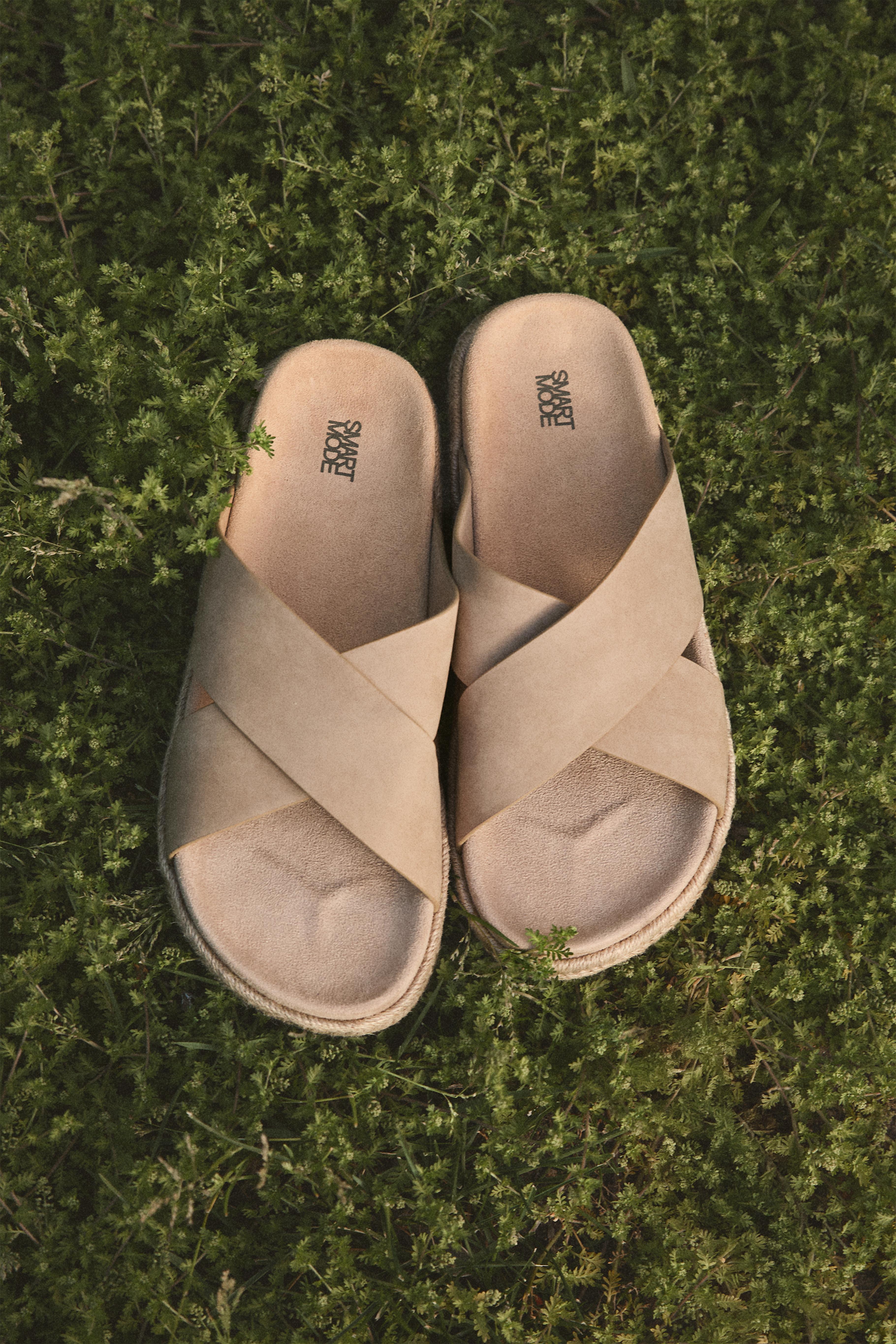 Cross-strap jute-effect sandals — BEIGE