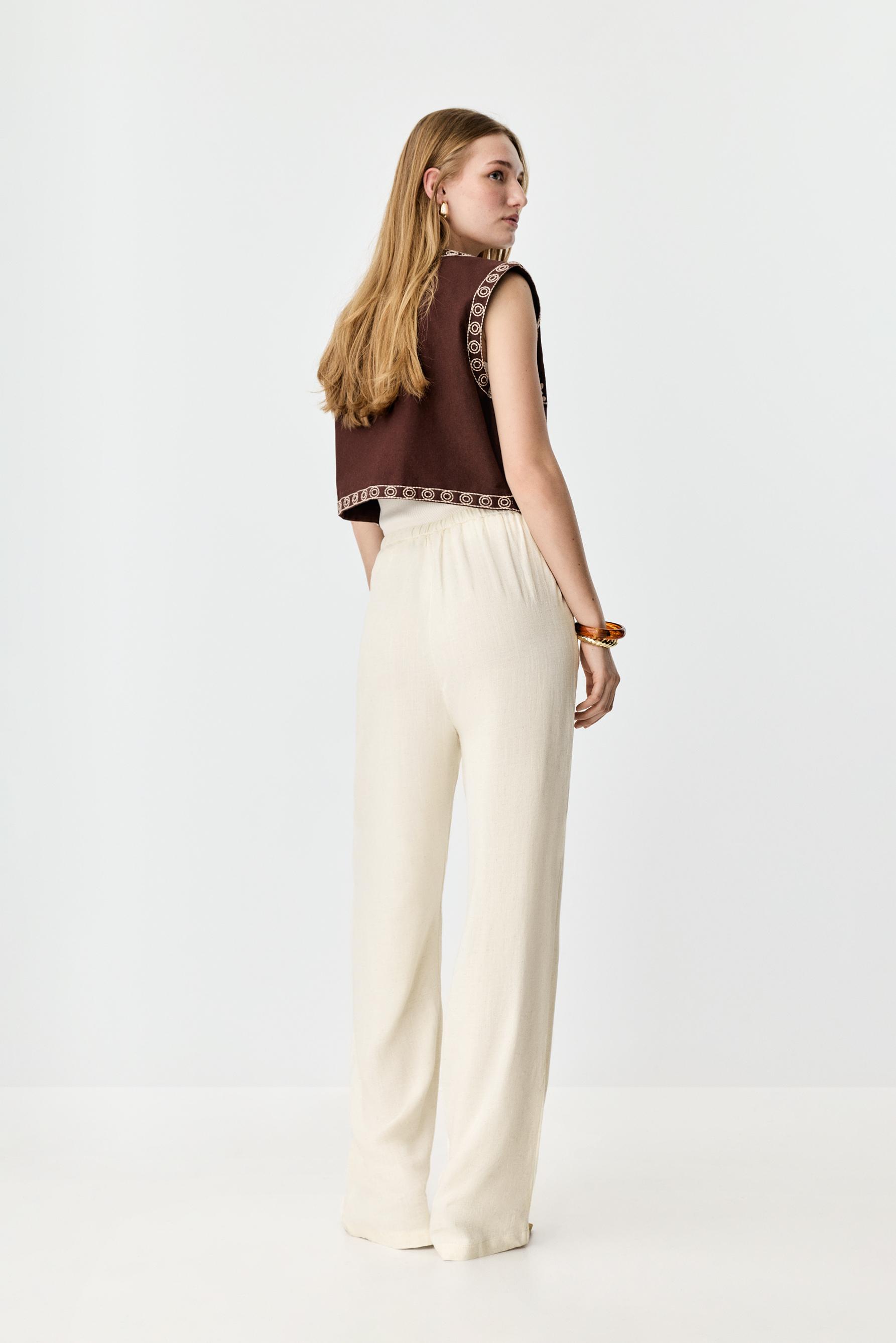 Rustic wide-leg trousers — TAN