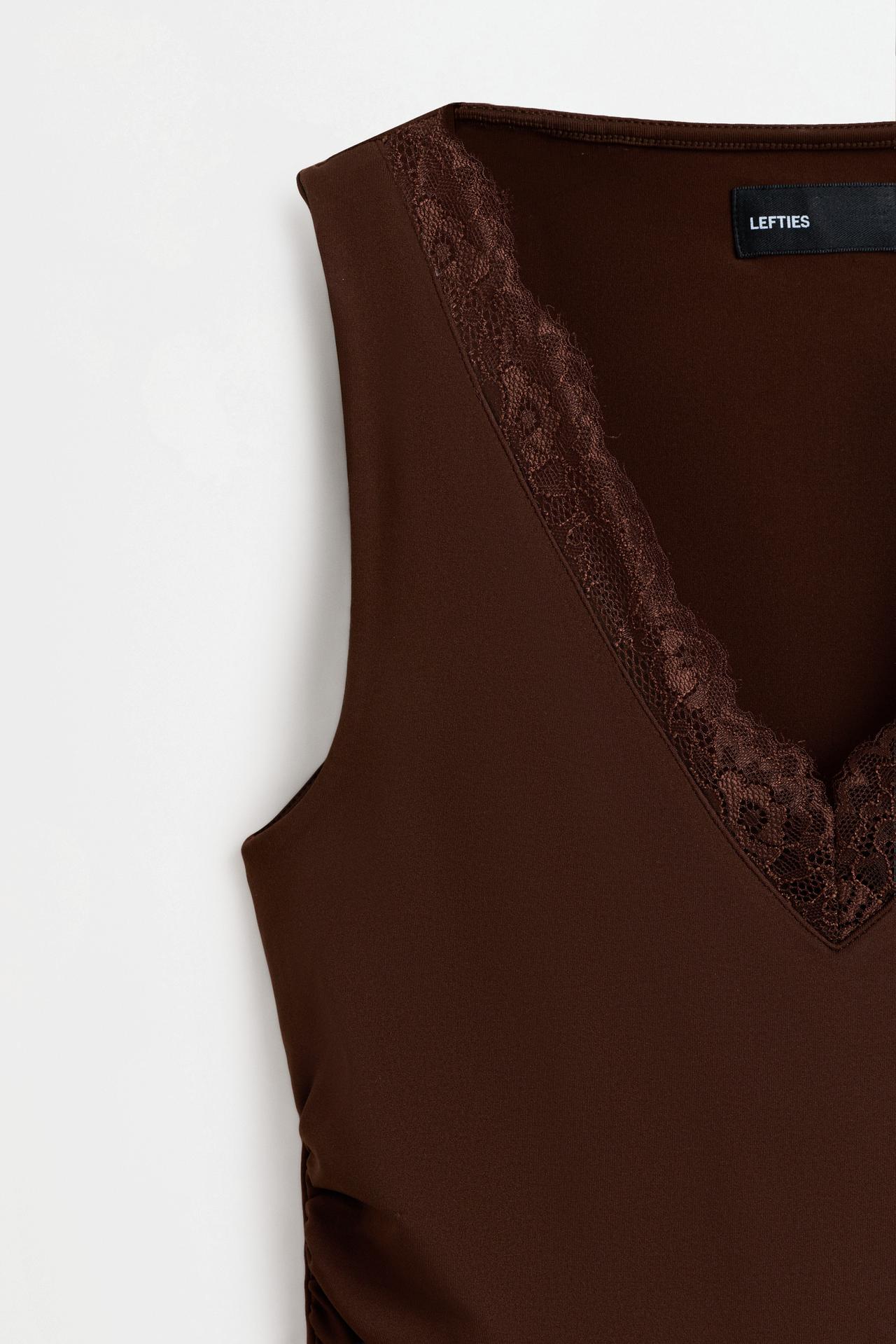Lace V-neck bodysuit — BROWN