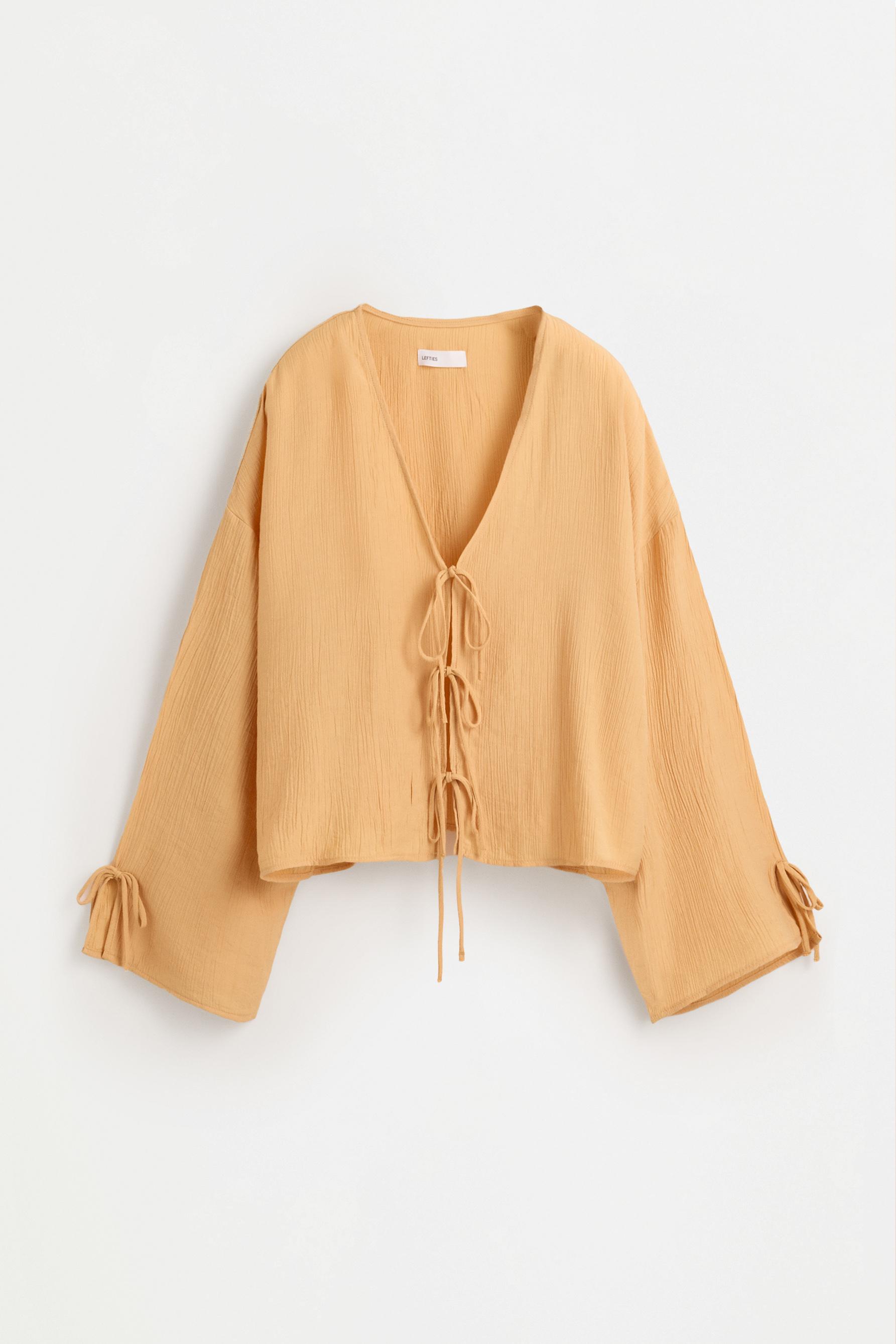 Textured tie-front shirt — YELLOW