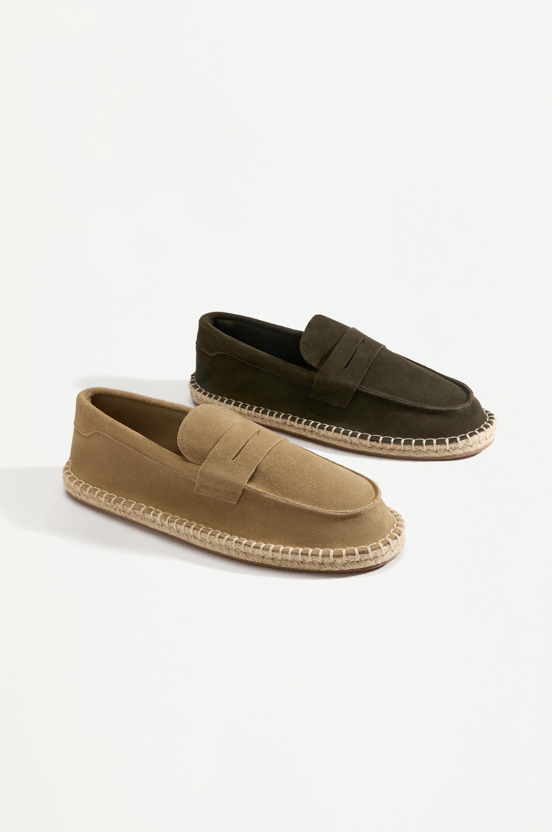 Leather moccasin with jute-effect sole — BEIGE